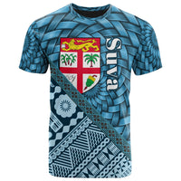 Fiji T Shirt Suva Tapa Patterns With Bamboo Unisex Blue - Polynesian Pride