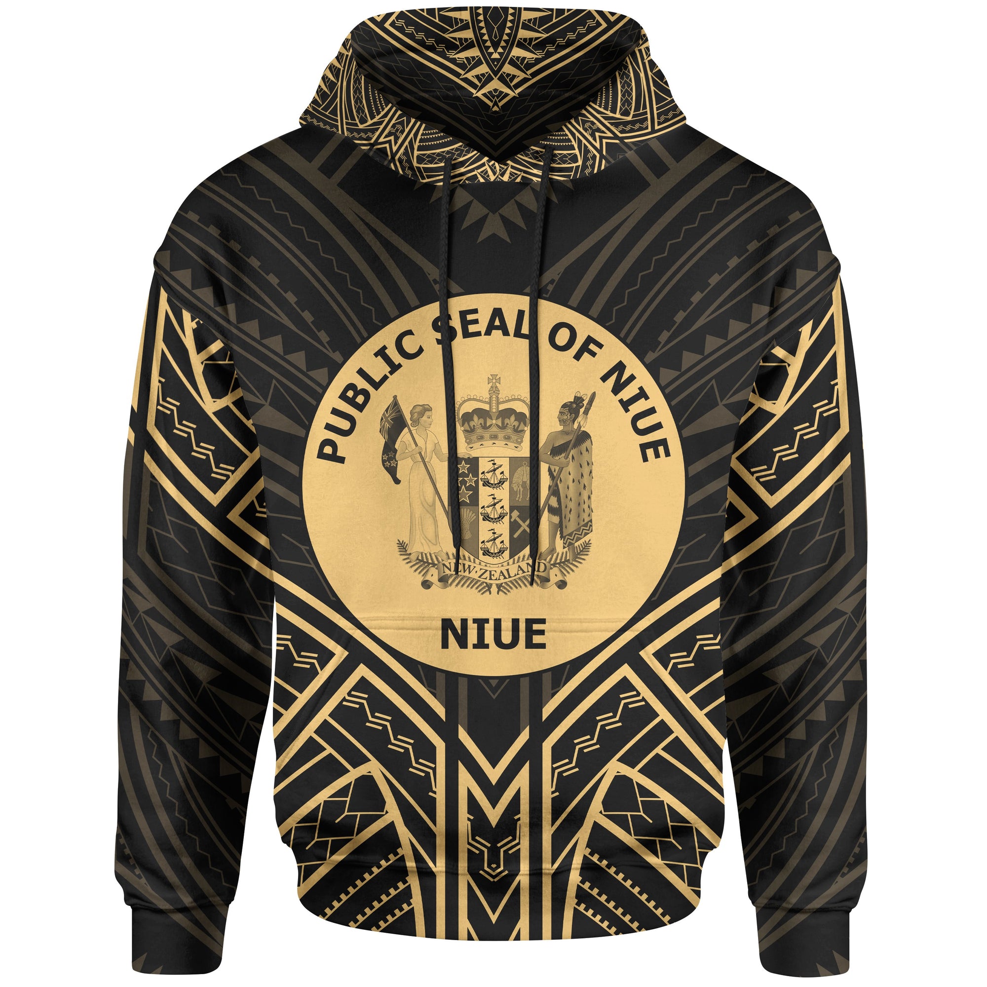 Niue Hoodie Niue Seal Gold Tribal Patterns Unisex White - Polynesian Pride