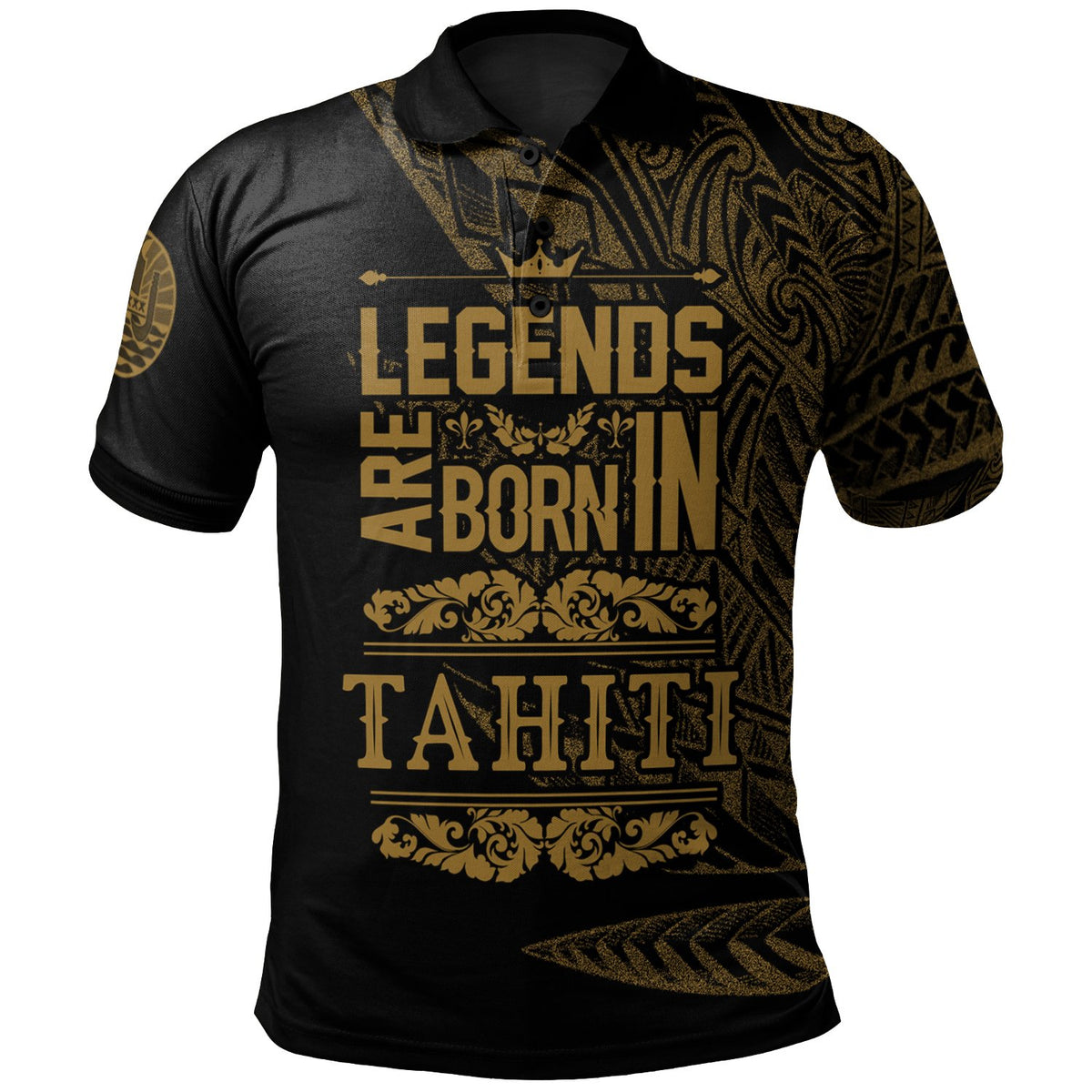 Tahiti Polo Shirt Legends Are Born In Gold Color Unisex Black - Polynesian Pride