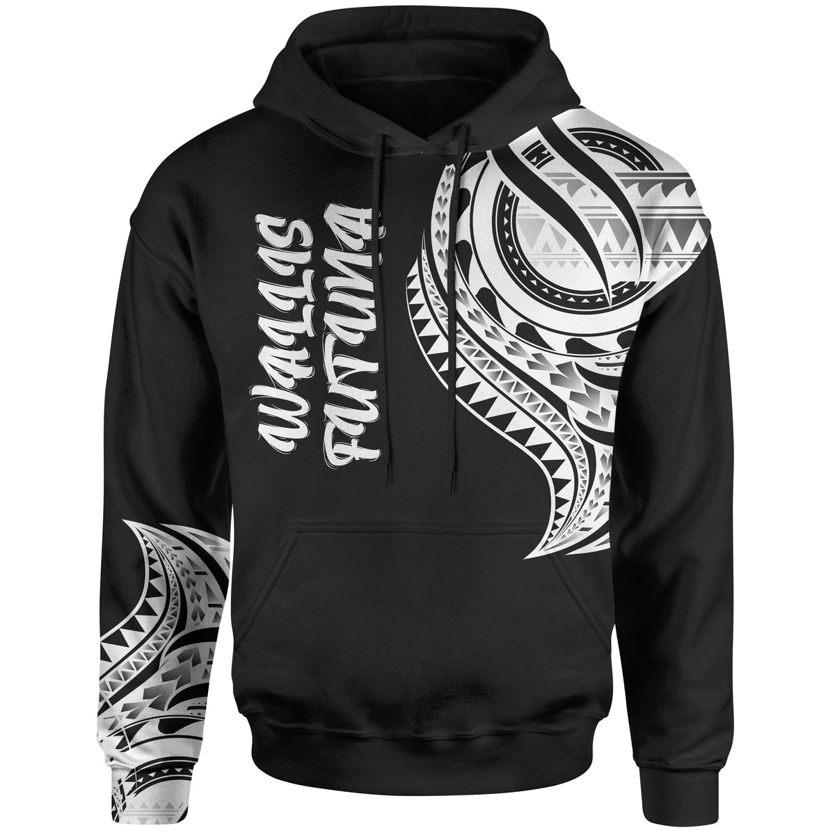 Wallisnd Futuna Hoodie Wallisnd Futuna Tatau White Patterns Unisex Black - Polynesian Pride