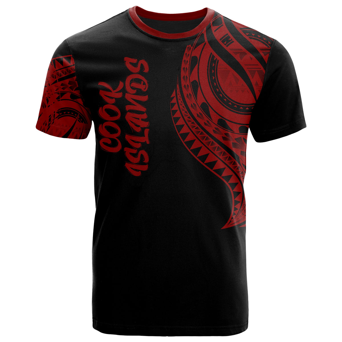Cook Islands T Shirt Polynesian Tatau Red Patterns Unisex Black - Polynesian Pride