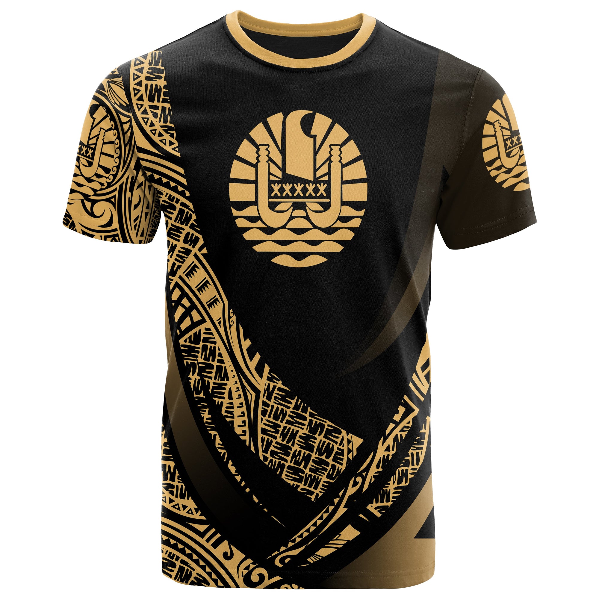 Tahiti T Shirt Gold Polynesian Patterns Sport Style Unisex Black - Polynesian Pride