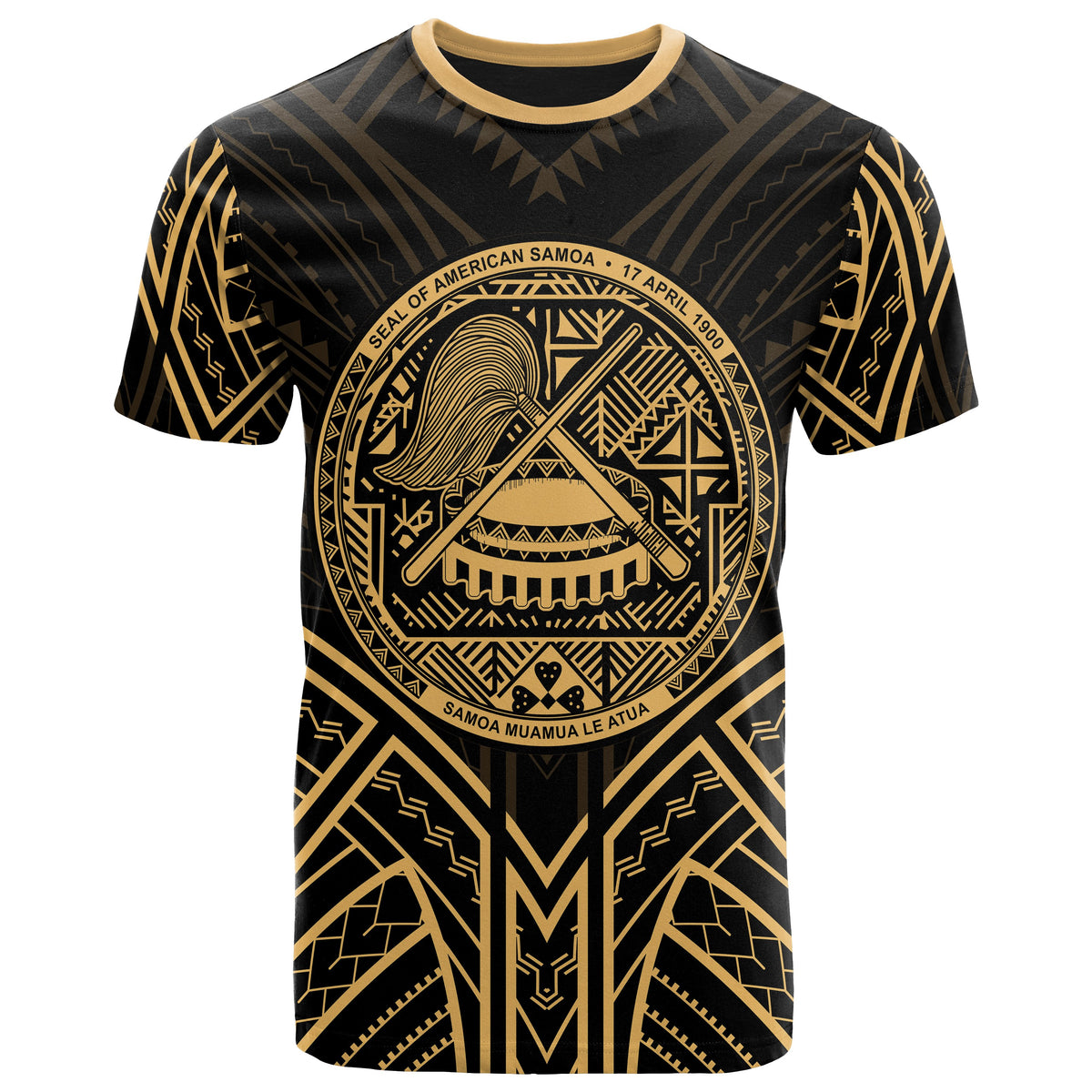 American Samoa T Shirt American Samoan Seal Tribal Gold Color Patterns Unisex Black - Polynesian Pride