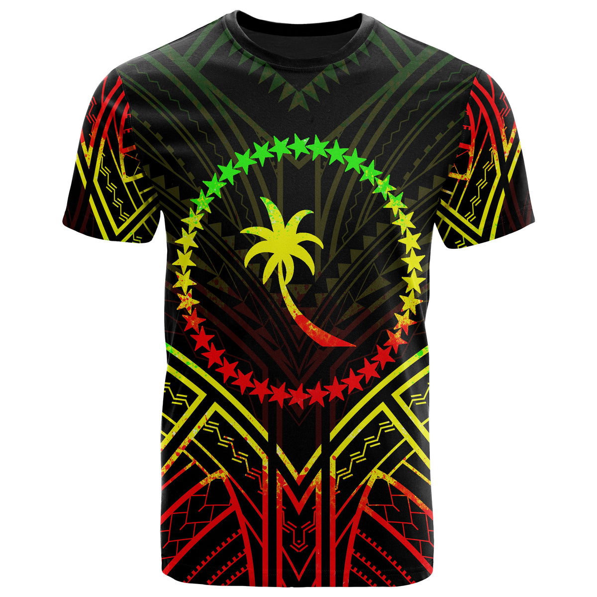 Chuuk State T Shirt Chuuk State Seal Tribal Reggae Color Patterns Unisex Black - Polynesian Pride