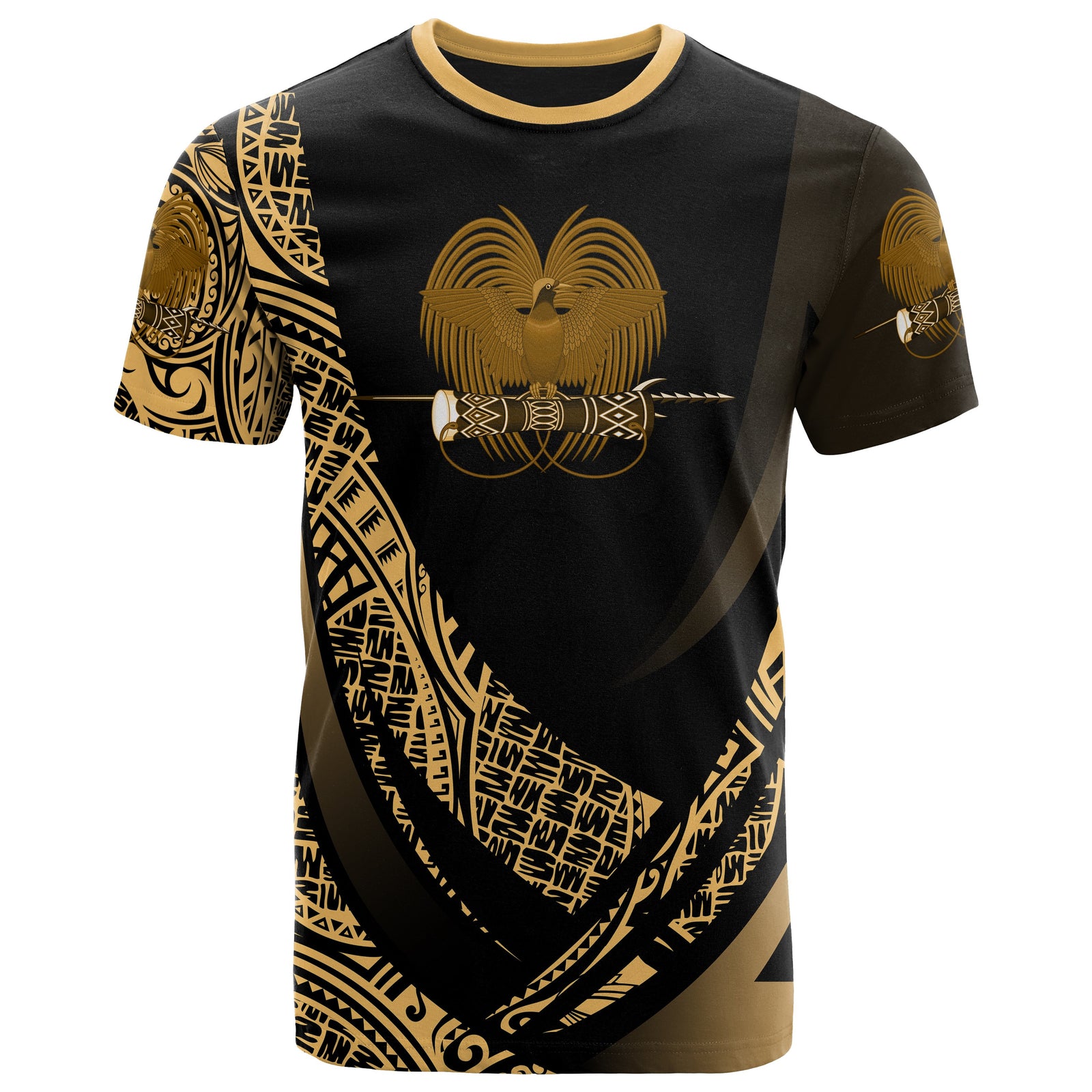 Papua New Guinea T Shirt Gold Polynesian Patterns Sport Style Unisex Black - Polynesian Pride