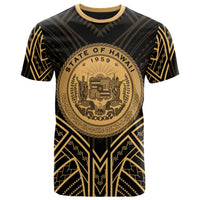 Hawaii T Shirt Hawaii Seal Tribal Gold Color Patterns Unisex Black - Polynesian Pride