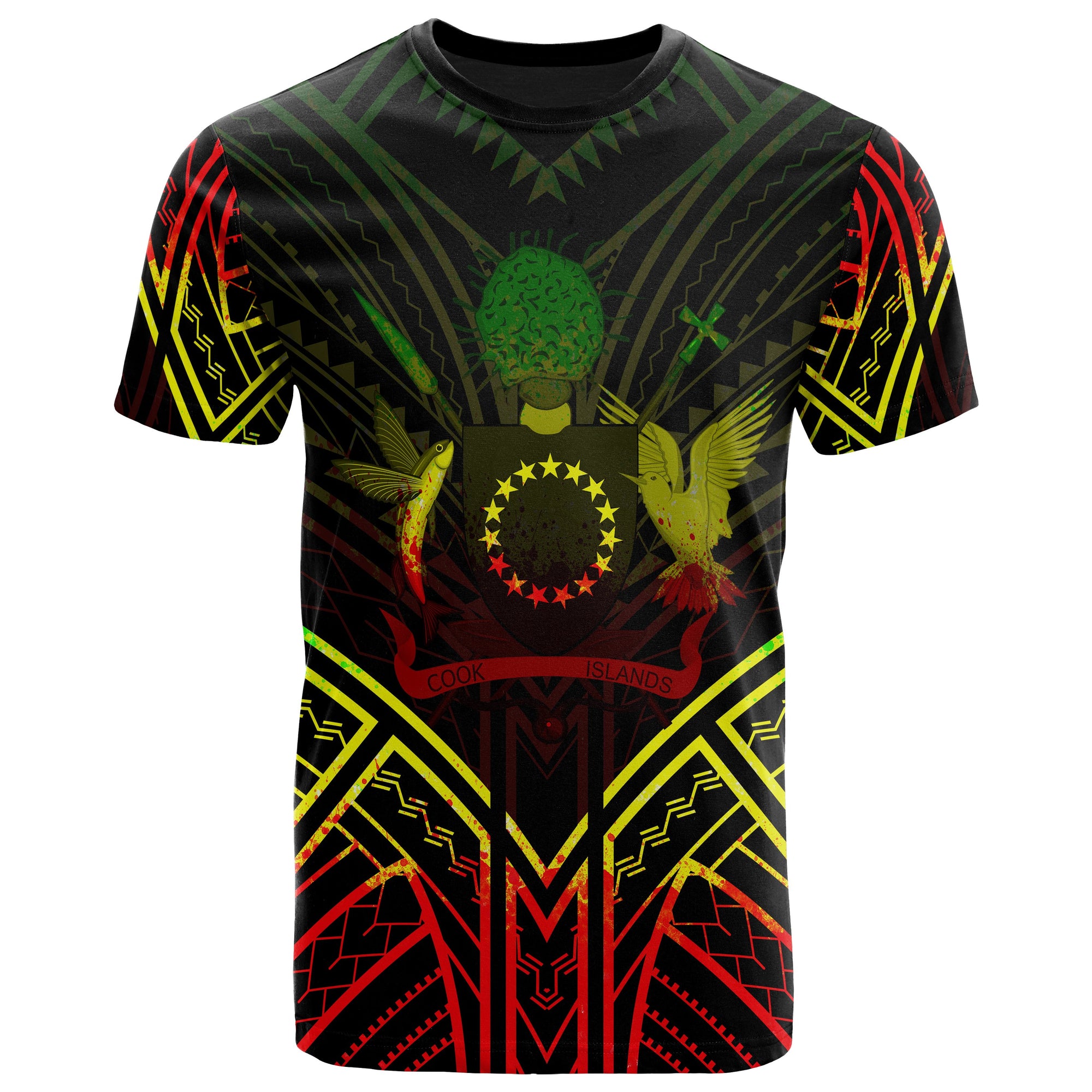 Cook Islands T Shirt Polynesian Seal Tribal Reggae Color Patterns Unisex Black - Polynesian Pride