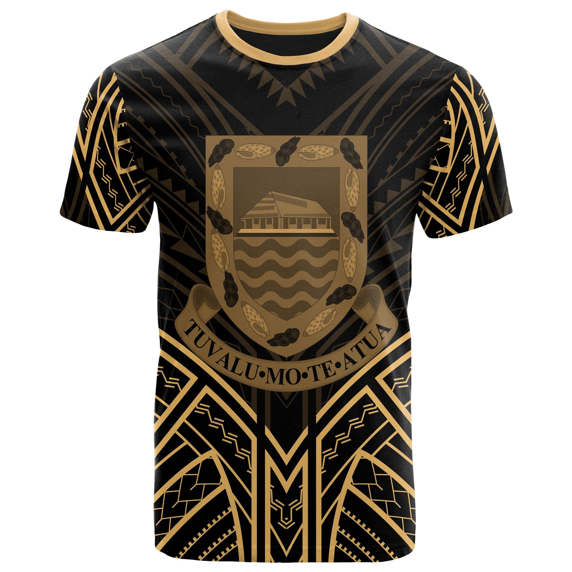 Tuvalu T Shirt Tuvaluan Seal Tribal Gold Color Patterns Unisex Black - Polynesian Pride