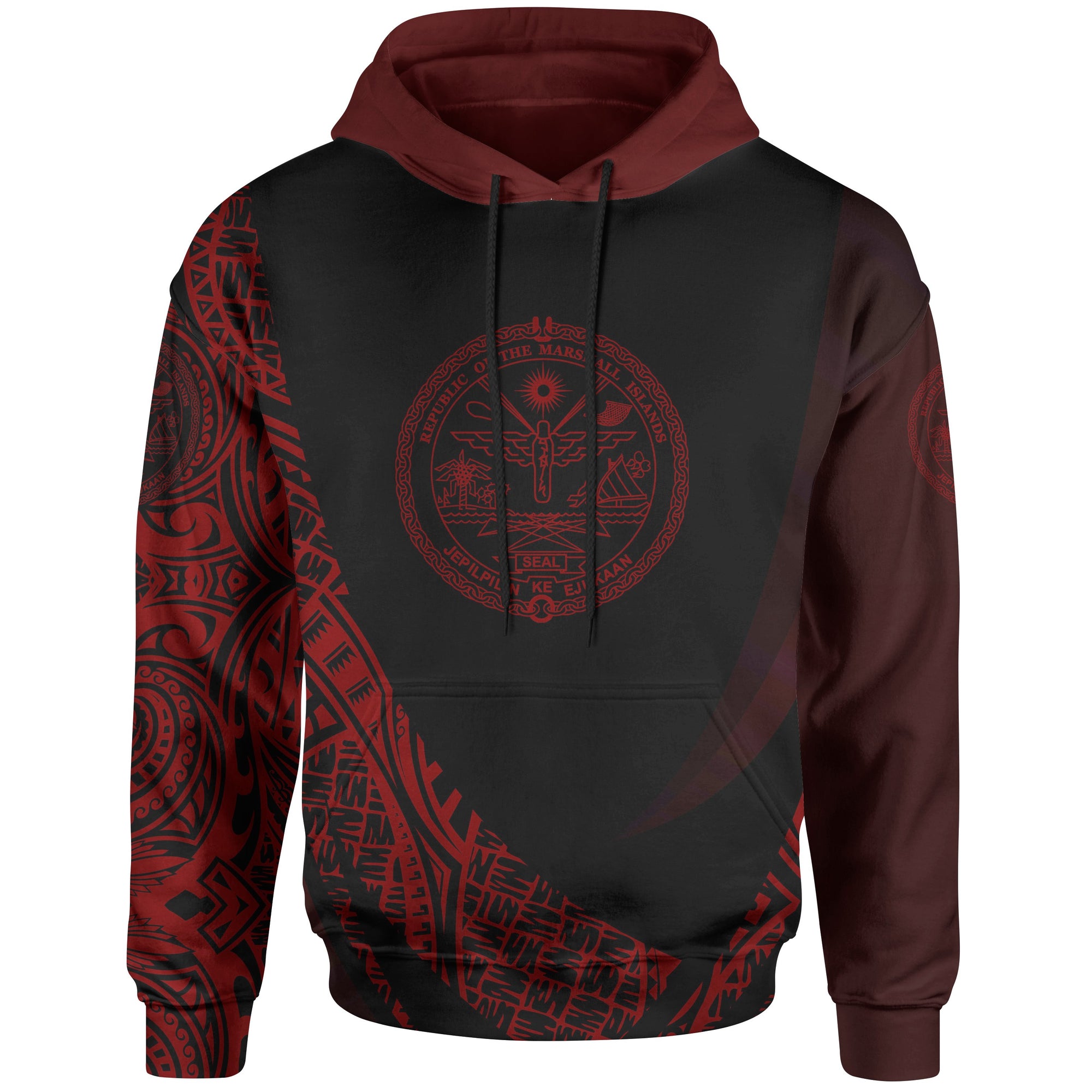 Marshall Islands Hoodie Red Polynesian Patterns Sport Style Unisex Black - Polynesian Pride