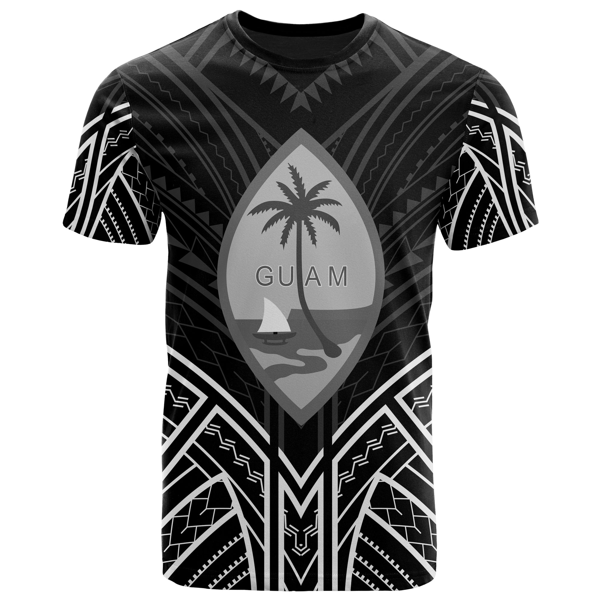 Guam T Shirt Guam Seal Tribal Black Color Patterns Unisex Black - Polynesian Pride