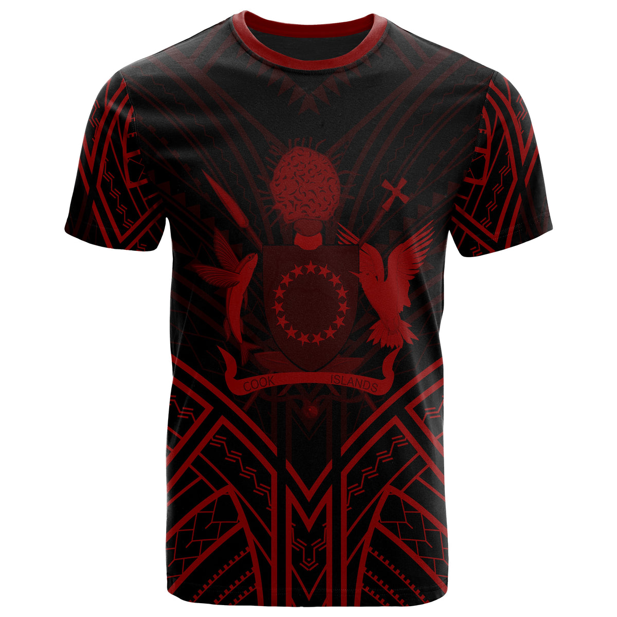 Cook Islands T Shirt Polynesian Seal Tribal Red Color Patterns Unisex Black - Polynesian Pride