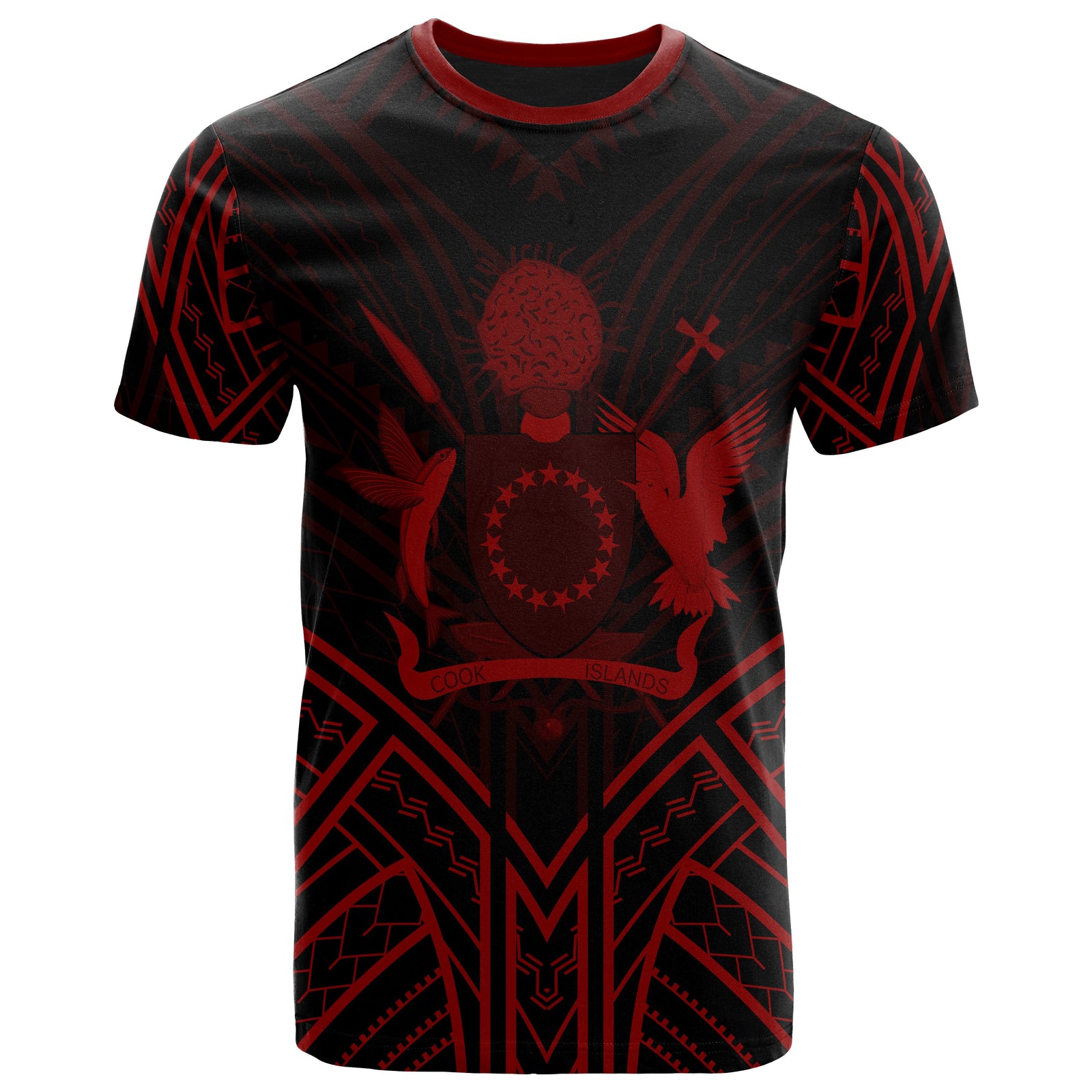 Cook Islands T Shirt Polynesian Seal Tribal Red Color Patterns Unisex Black - Polynesian Pride
