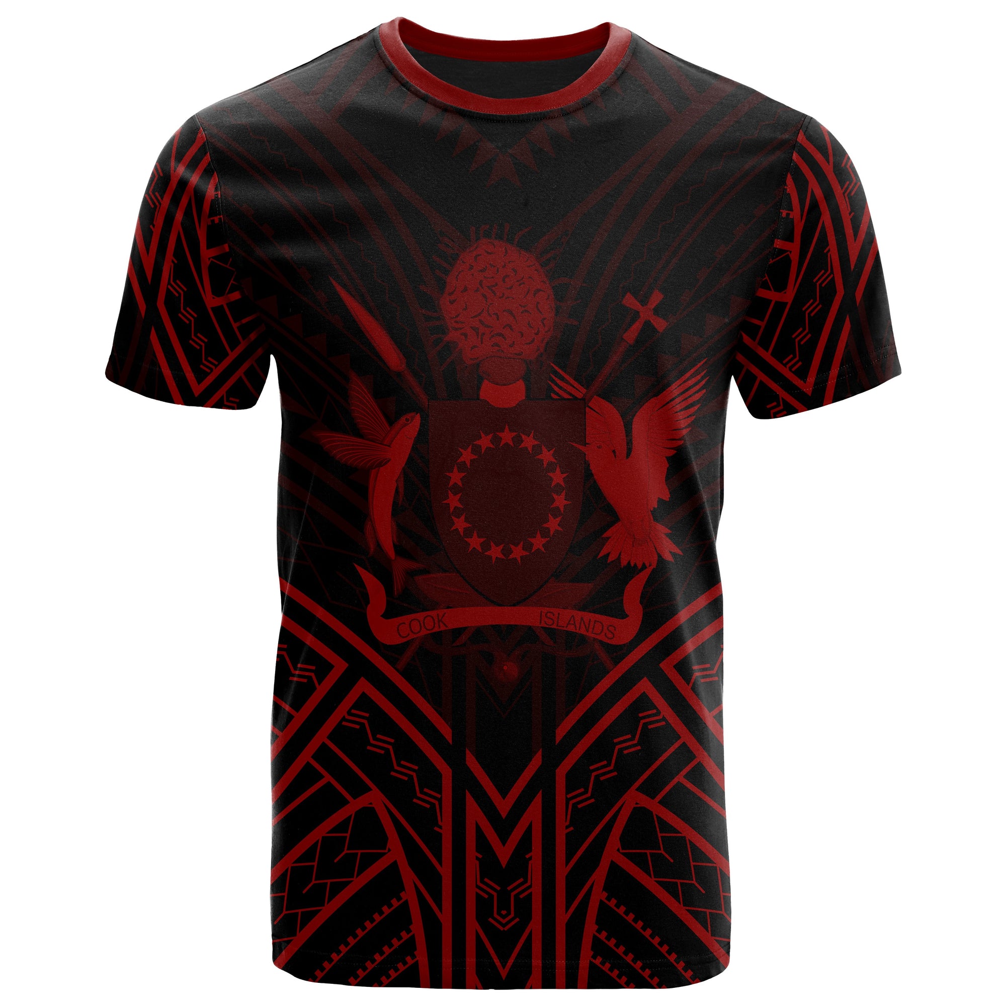 Cook Islands T Shirt Polynesian Seal Tribal Red Color Patterns Unisex Black - Polynesian Pride