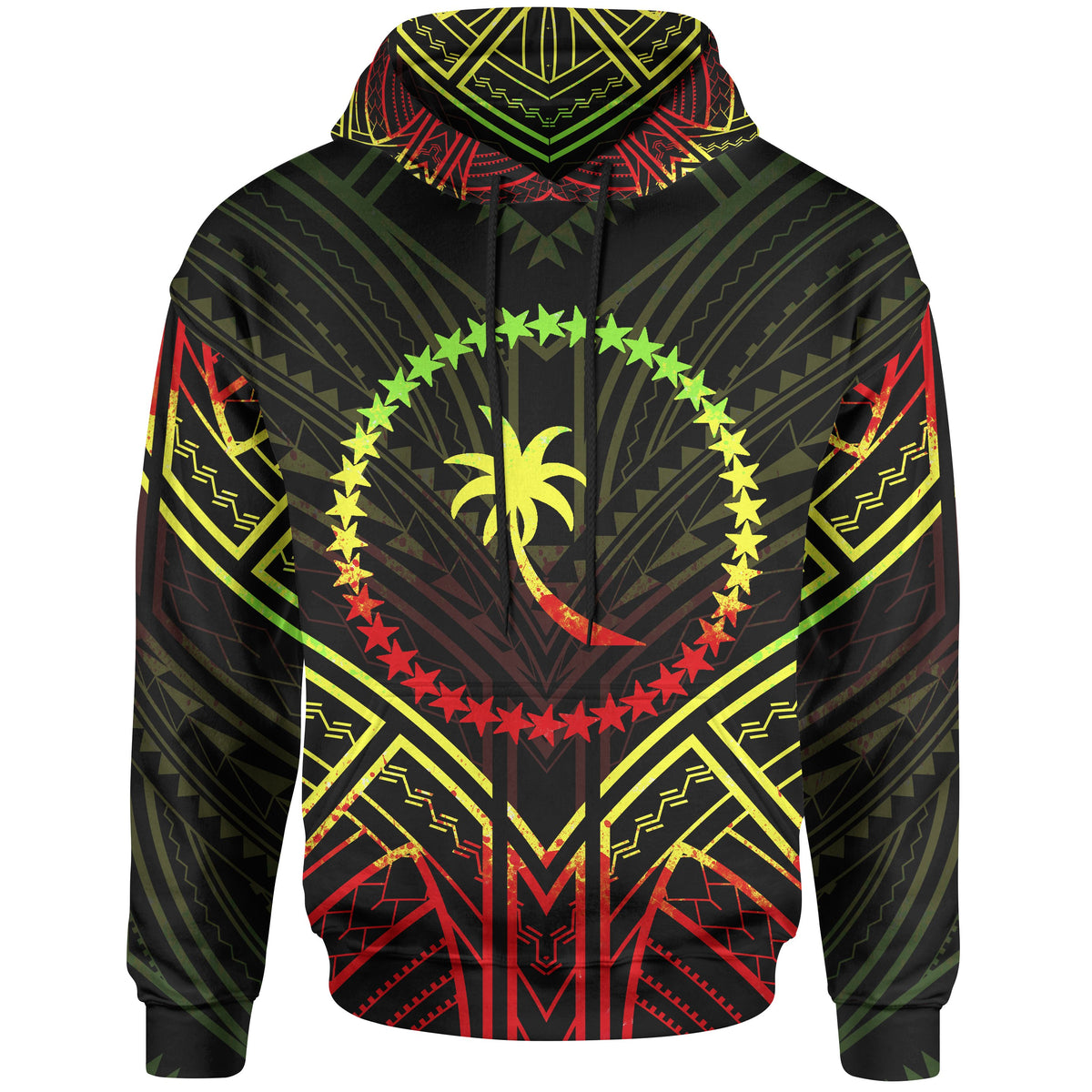 Chuuk State Hoodie Chuuk State Seal Reggae Tribal Patterns Unisex Black - Polynesian Pride