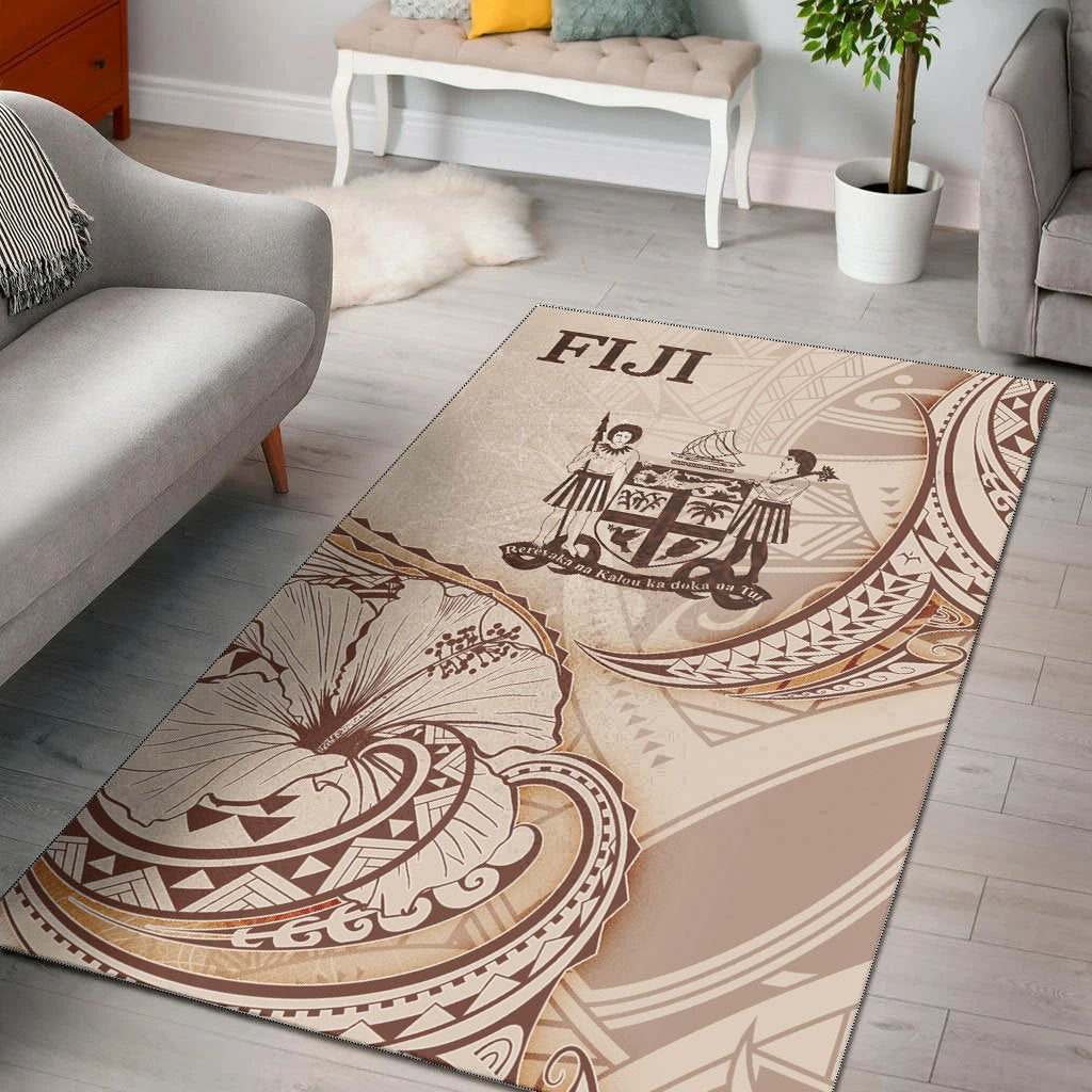 Fiji Area Rug - Hibiscus Flowers Vintage Style Nude - Polynesian Pride