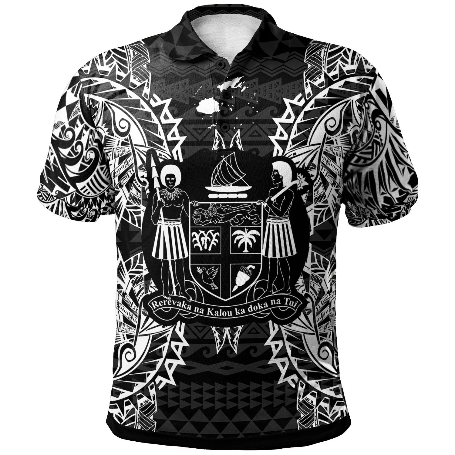 Fiji and Niue Polo Shirt Coat Of Arms Map Polynesian Tattoo Black Unisex Black - Polynesian Pride