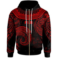 Fiji Zip Hoodie Palm Leaf Texture Red Unisex Red - Polynesian Pride