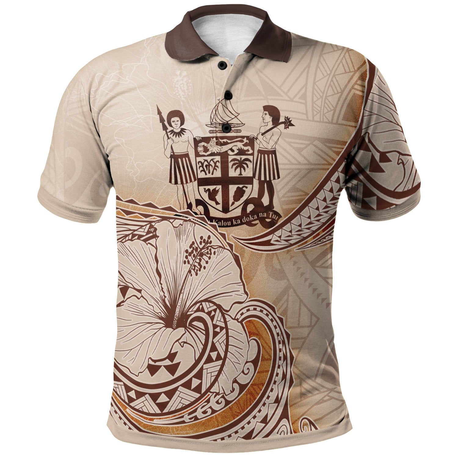 Fiji Polo Shirt Hibiscus Flowers Vintage Style Unisex Nude - Polynesian Pride