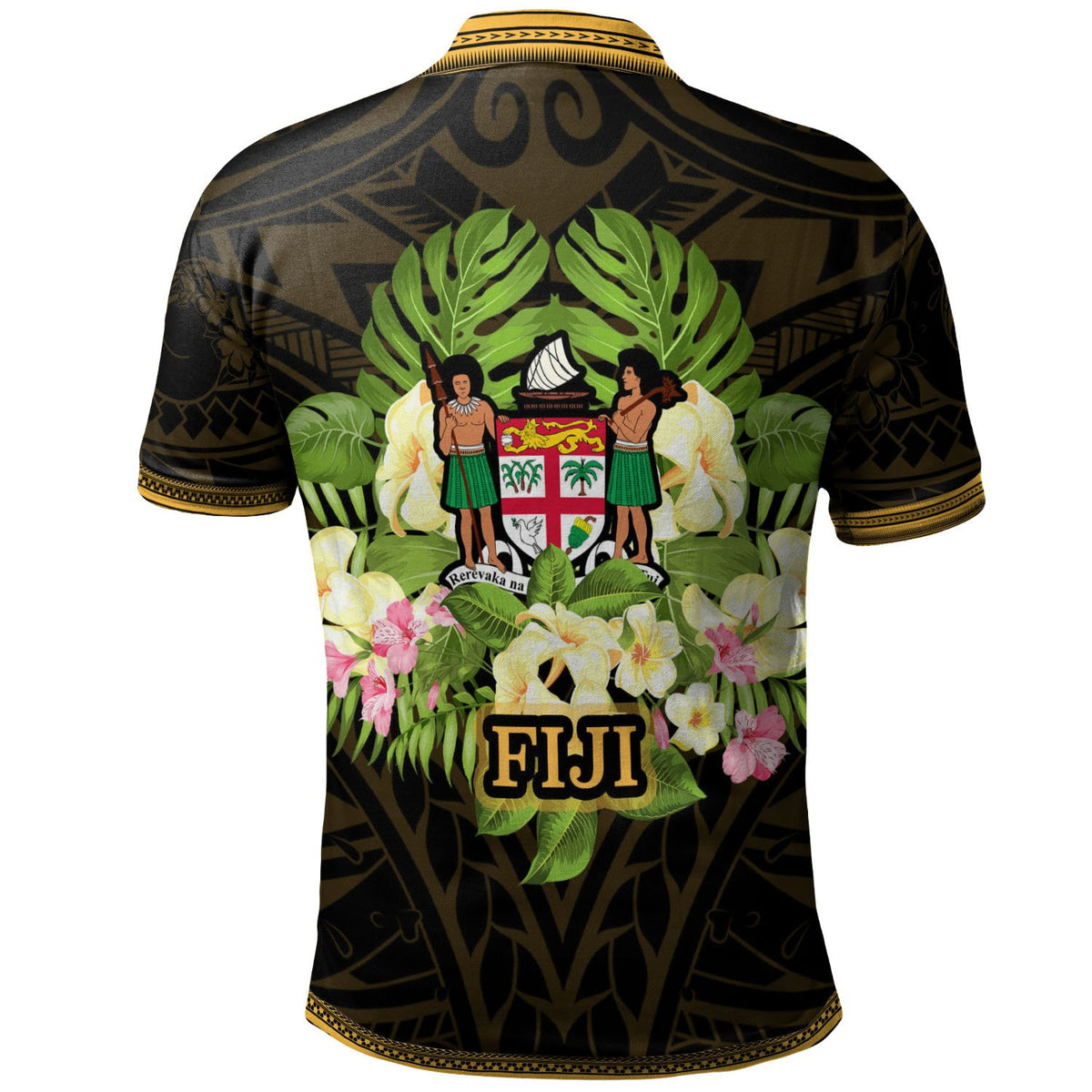 Fiji Polo Shirt Polynesian Gold Patterns Collection - Polynesian Pride