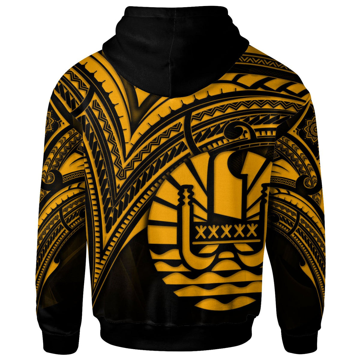 French Polynesia Zip Hoodie Gold Color Cross Style - Polynesian Pride
