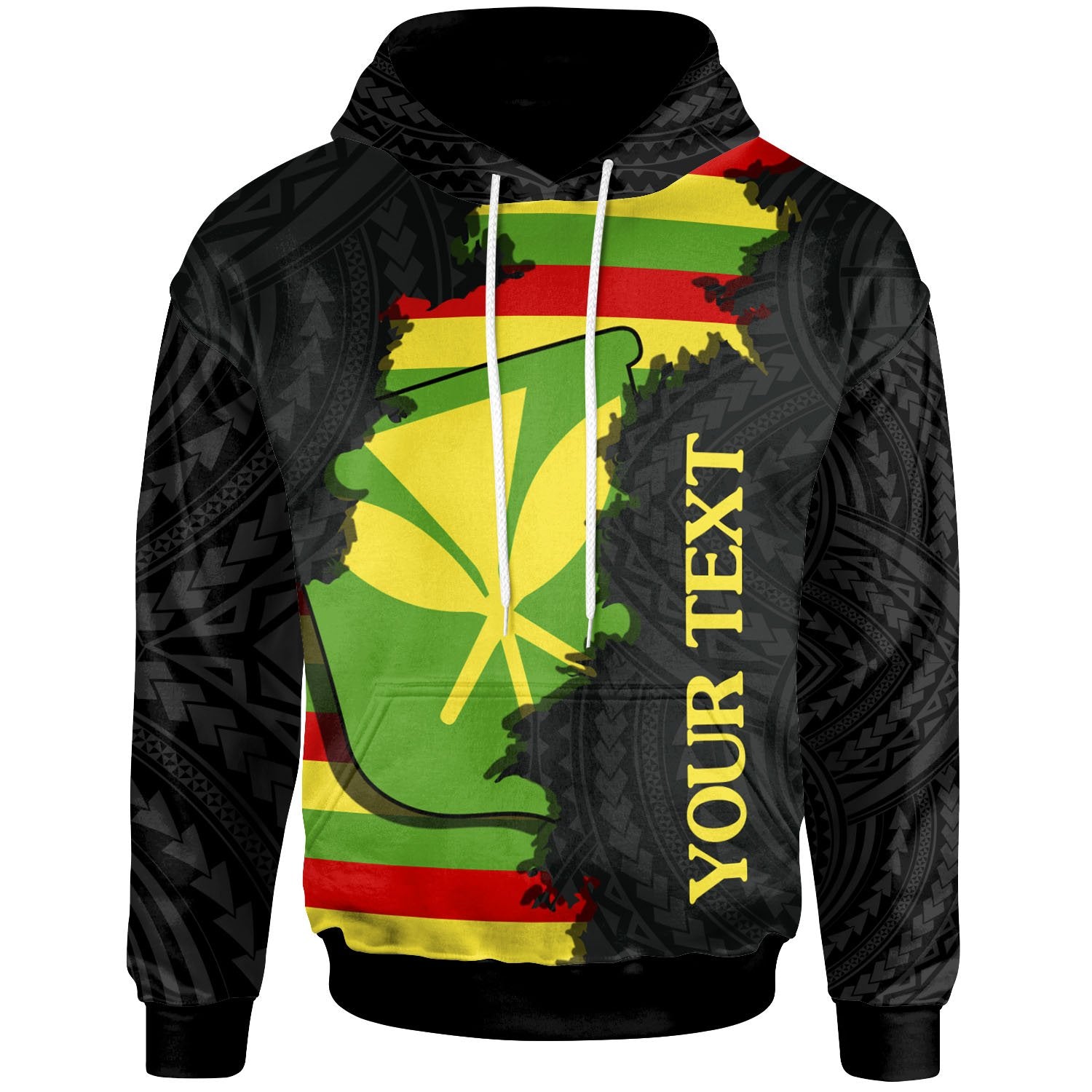 Hawaii Custom Hoodie Wrap Flag and Polynesian Paterns Unisex Black - Polynesian Pride