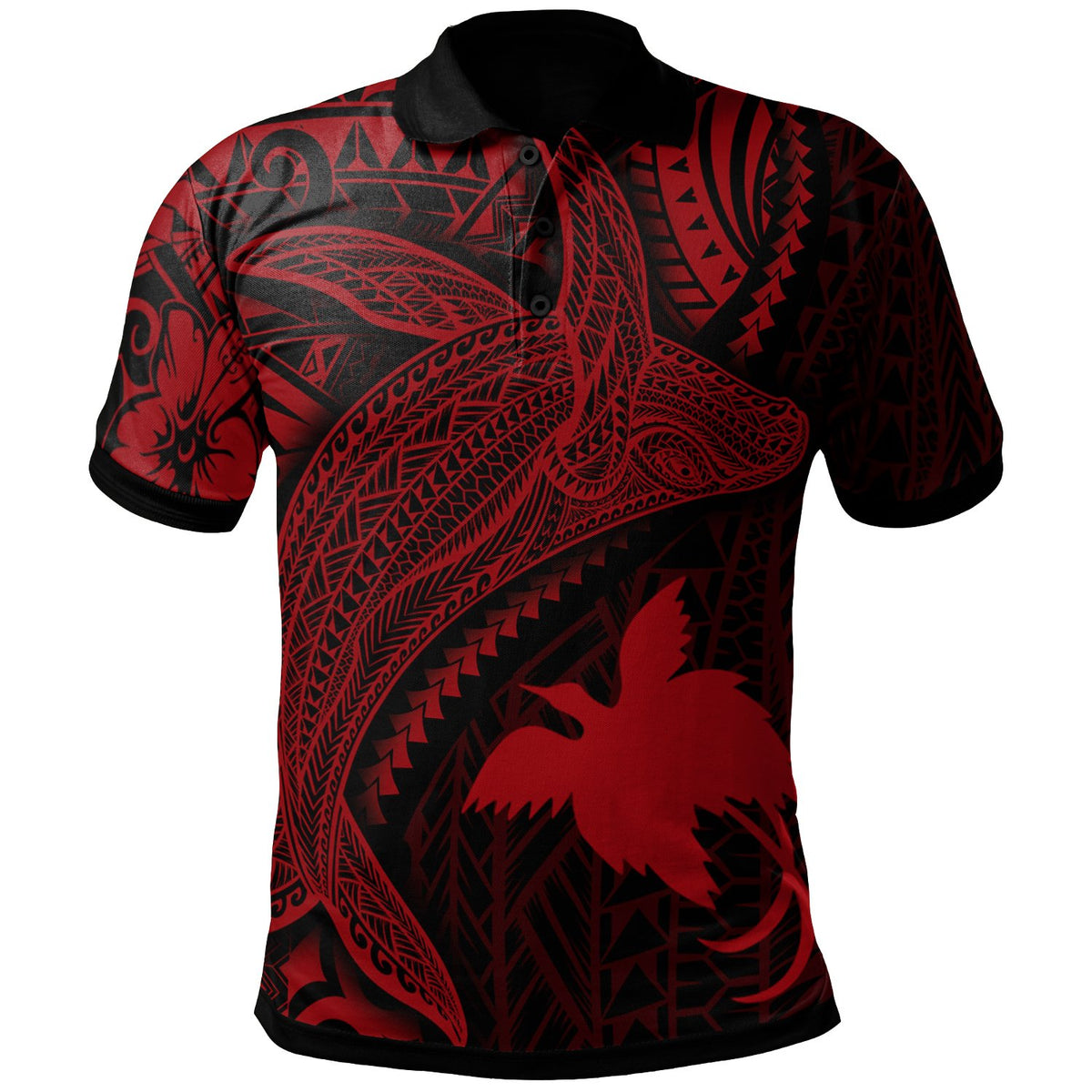 Papua New Guinea Polo Shirt Humpback Whale and Coat of Arms Red Unisex Red - Polynesian Pride