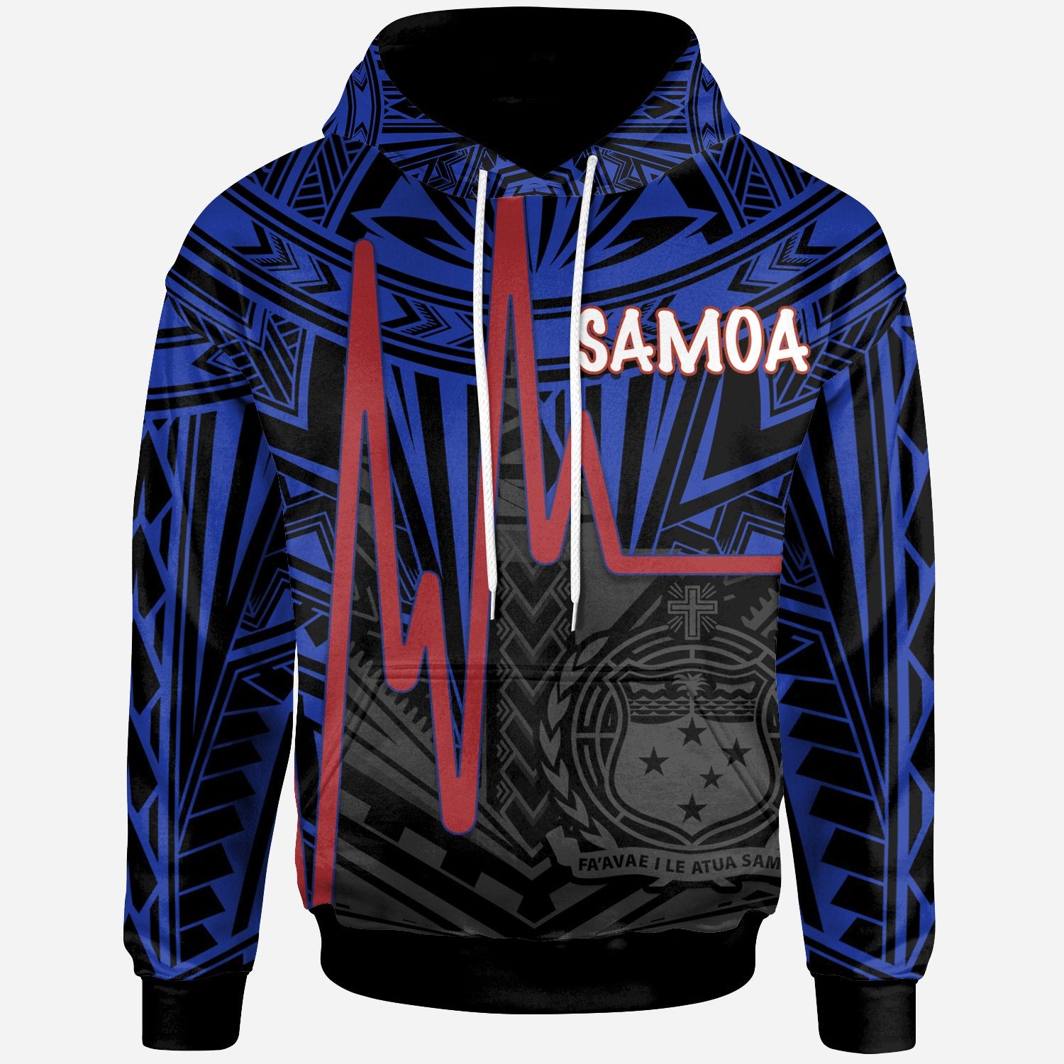 Samoa Hoodie Samoa Seal With Heartbeat Polynesian Pattern (Blue) Unisex Red - Polynesian Pride
