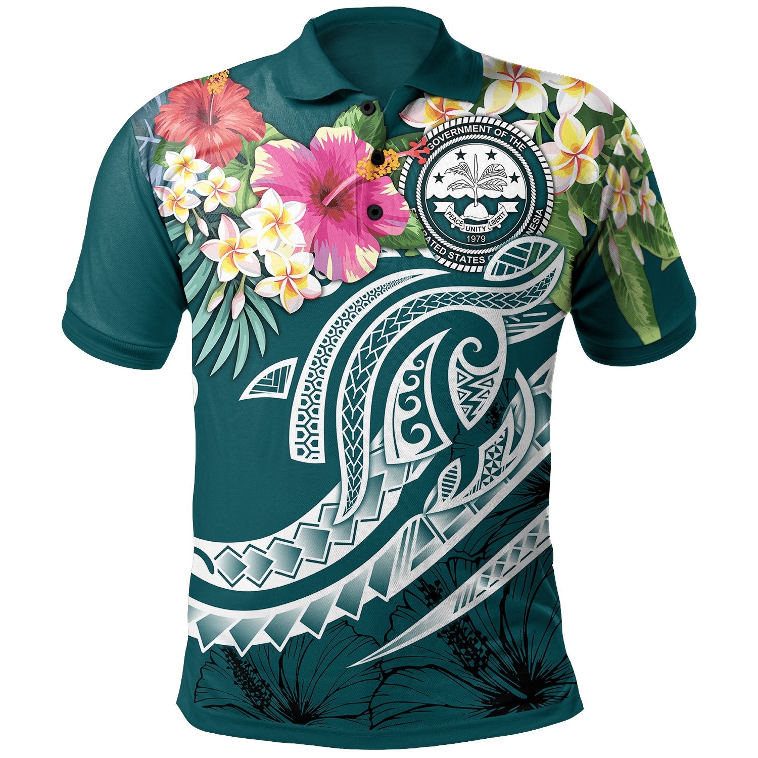 FSM Polynesian Polo Shirt Summer Plumeria (Turquoise) Unisex Turquoise - Polynesian Pride