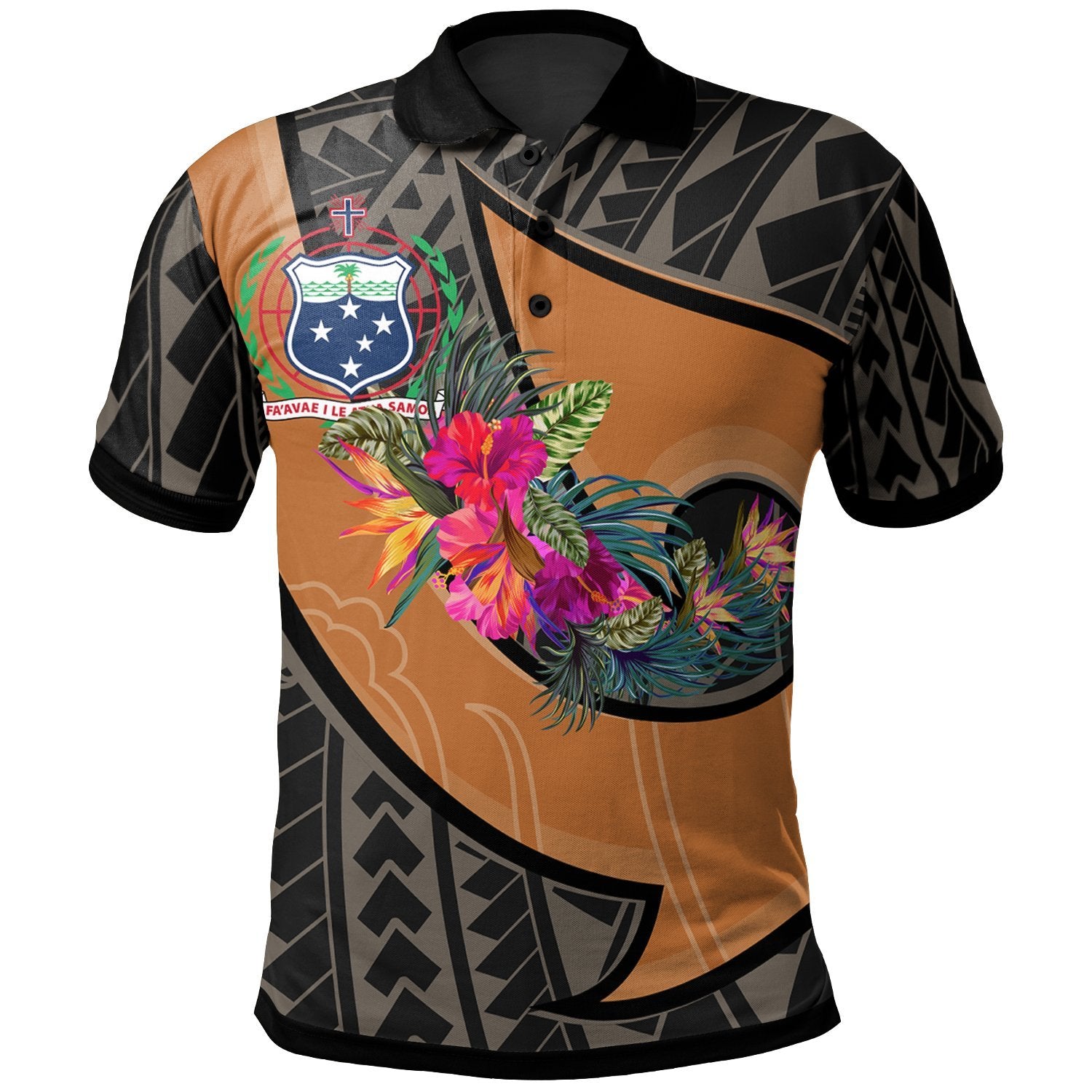 Samoa Polo Shirt Polynesian Hook and Hibiscus (Nude) Unisex Nude - Polynesian Pride