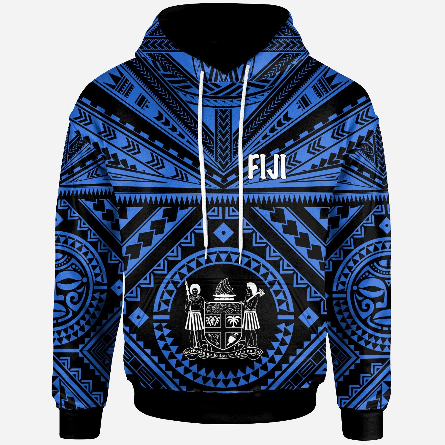 Fiji Hoodie Fiji Seal With Polynesian Tattoo Style (Blue) Unisex Blue - Polynesian Pride