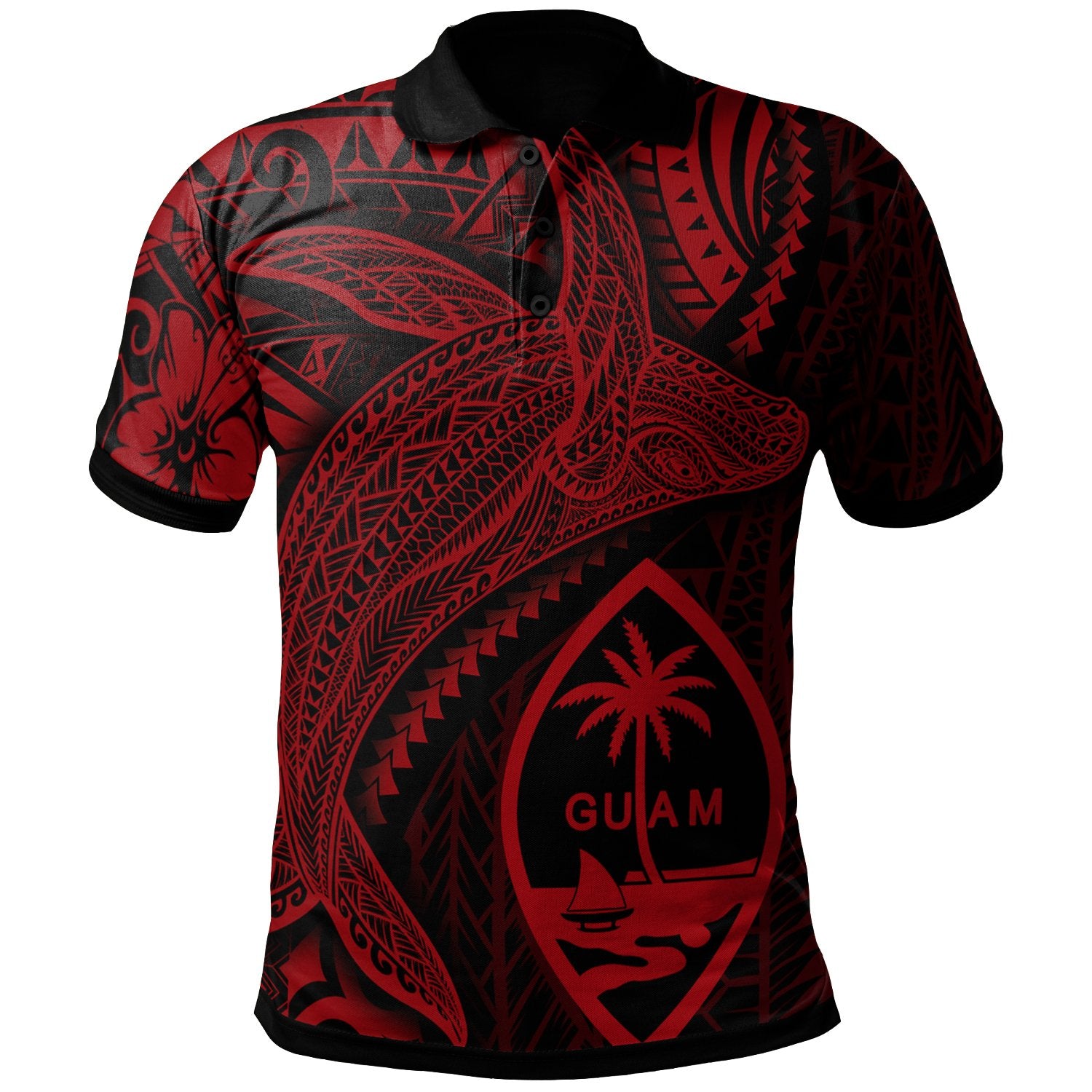 Guam Polo Shirt Humpback Whale and Coat of Arms Red Unisex Red - Polynesian Pride