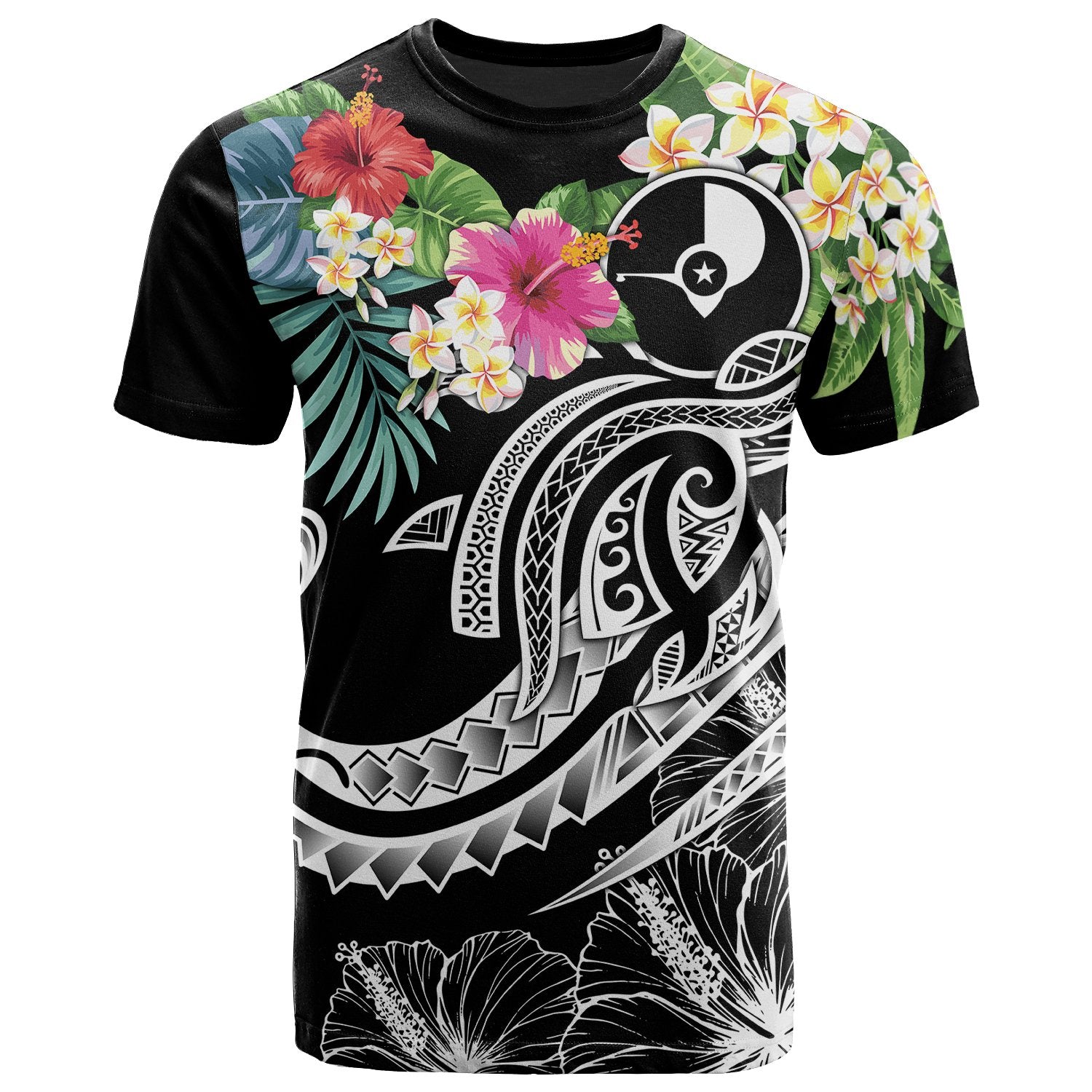 YAP Polynesian T Shirt Summer Plumeria (Black) Unisex Art - Polynesian Pride