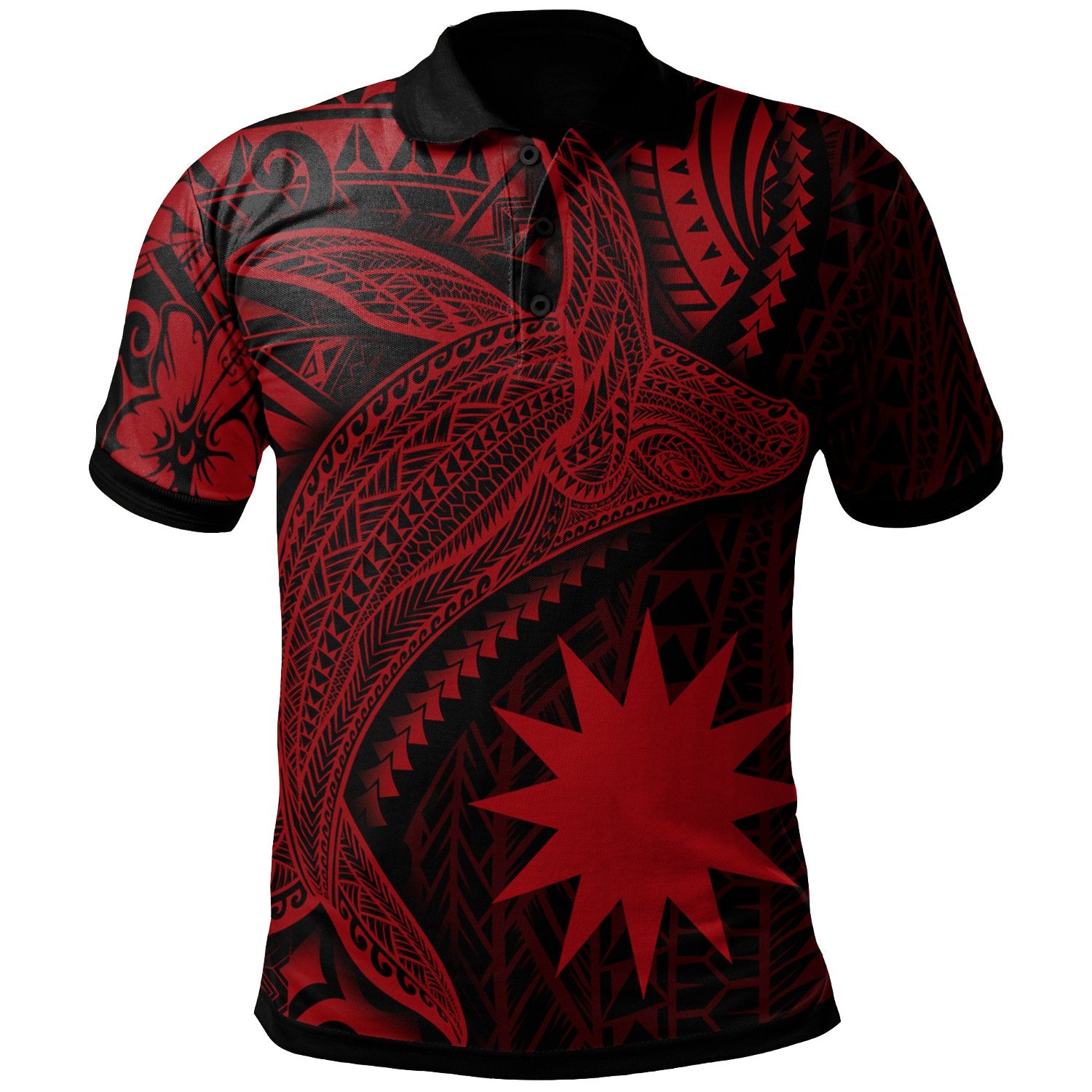 Nauru Polo Shirt Humpback Whale and Coat of Arms Red Unisex Red - Polynesian Pride