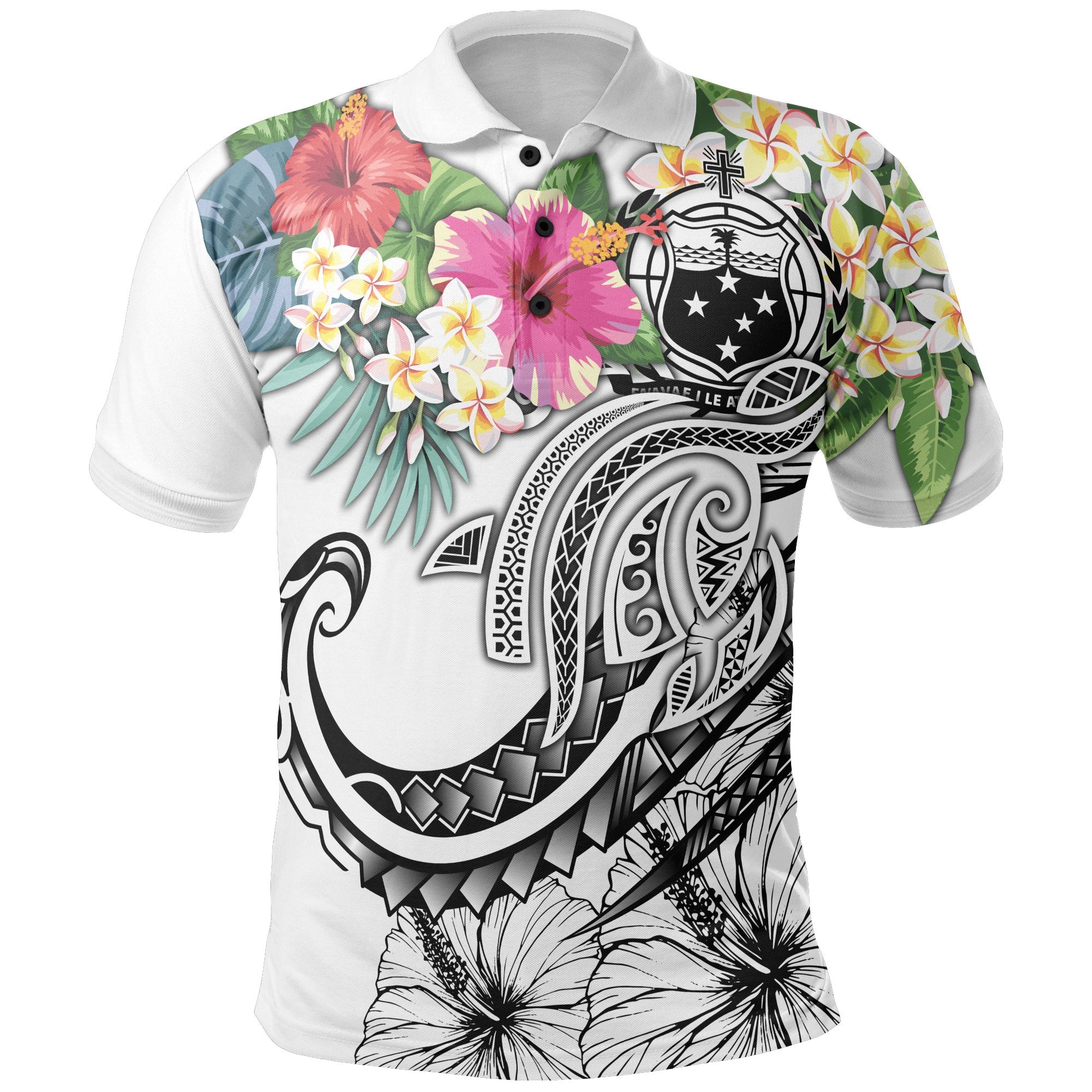 Polynesian Samoa Polo Summer Plumeria (White) Unisex White - Polynesian Pride