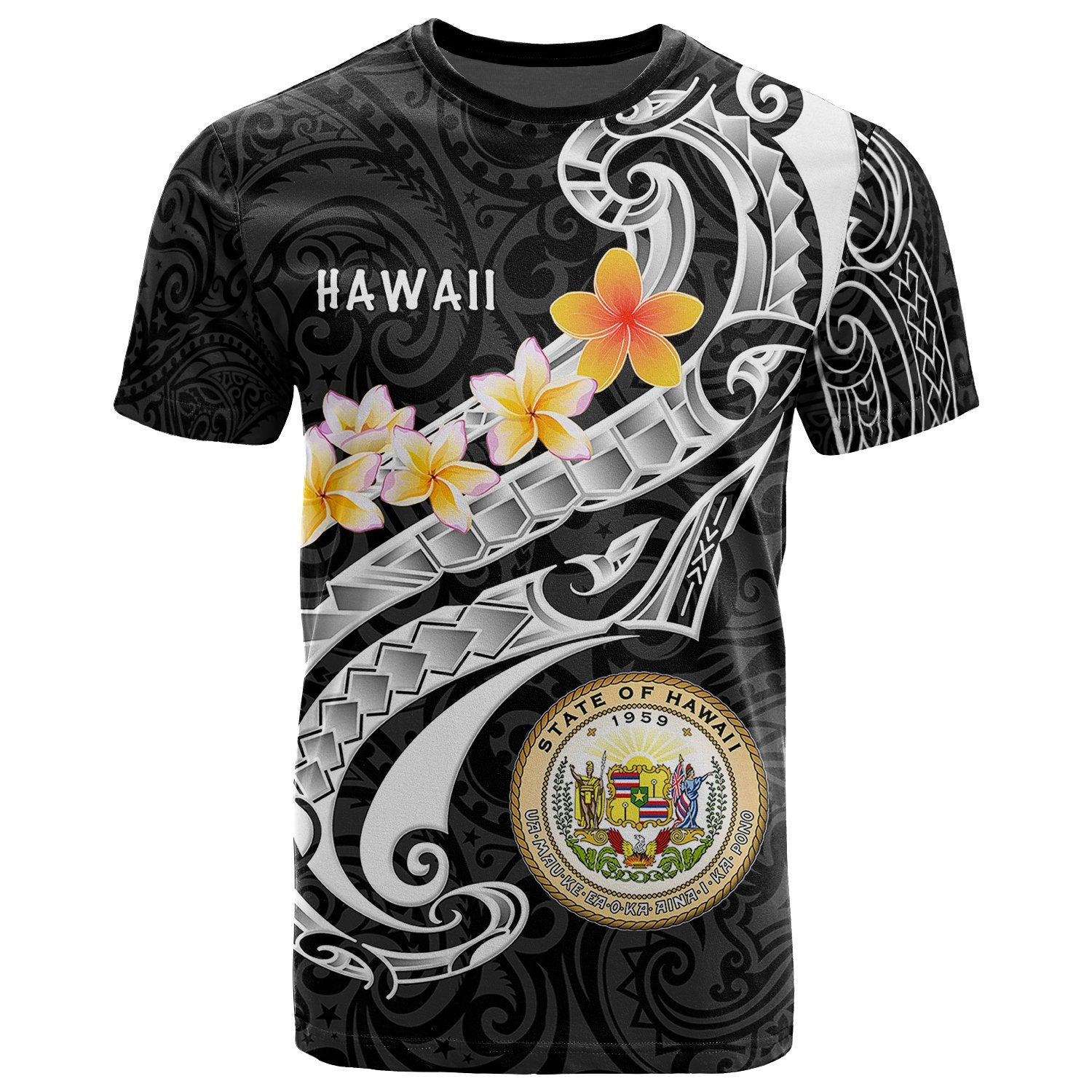 Hawaii T Shirt Seal Polynesian Patterns Plumeria Unisex Brown - Polynesian Pride