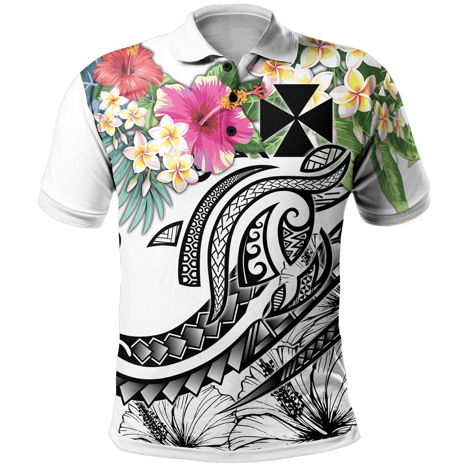 Wallis and Futuna Polynesian Polo Shirt Summer Plumeria (White) Unisex White - Polynesian Pride