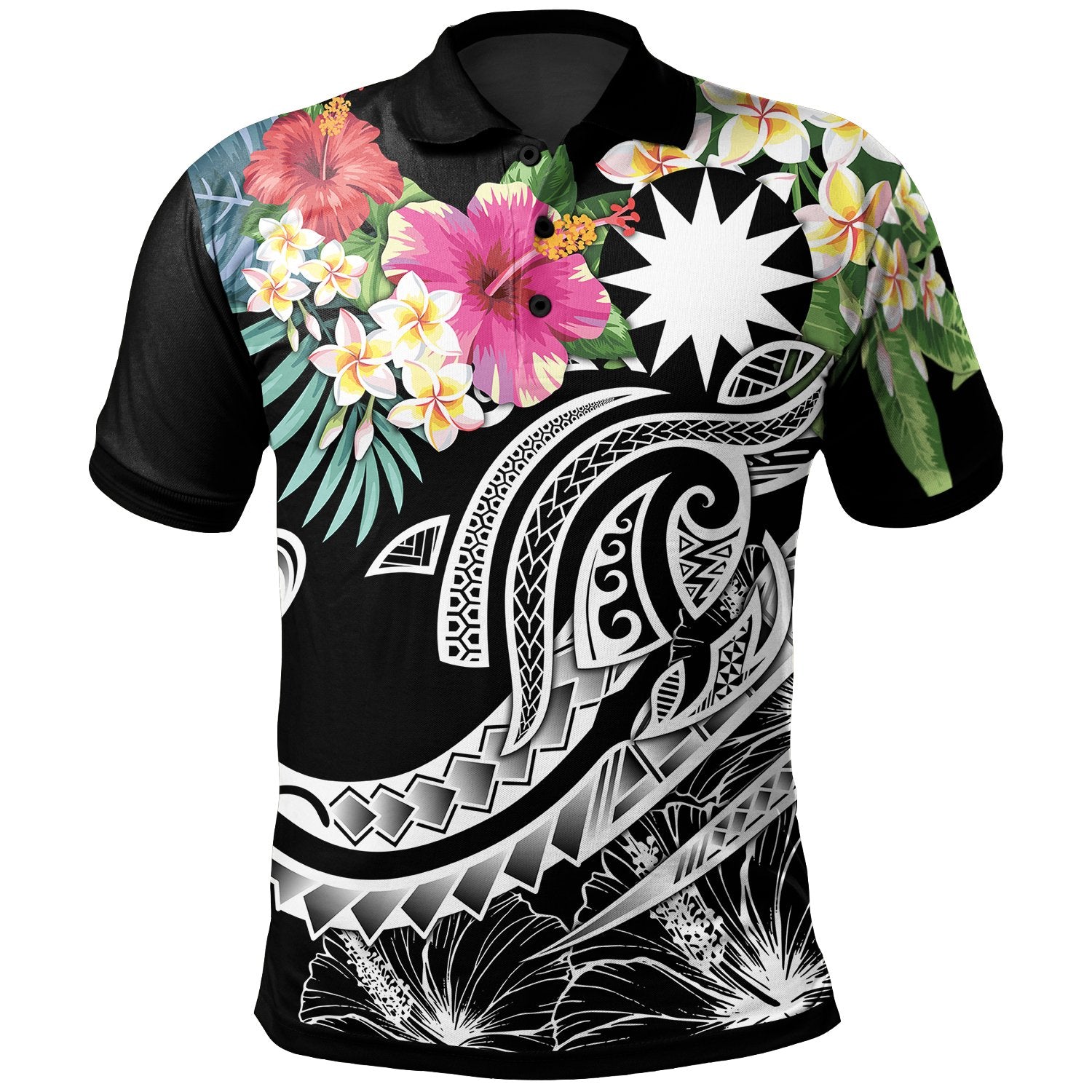 Nauru Polynesian Polo Shirt Summer Plumeria (Black) Unisex Black - Polynesian Pride