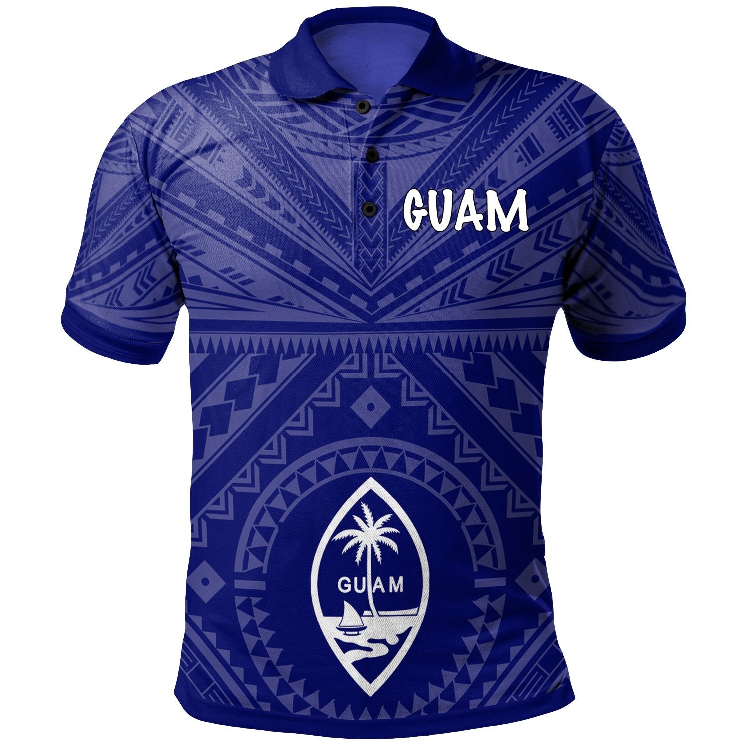 Guam Polo Shirt Guahan Seal With Polynesian Tattoo Style (Blue) Unisex Blue - Polynesian Pride