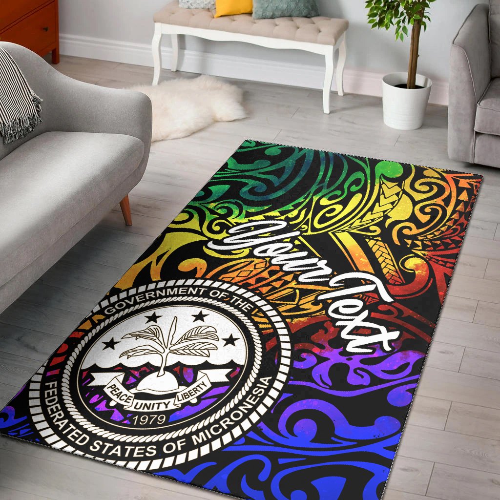 Federated States of Micronesia Custom Personalised Area Rug - Rainbow Polynesian Pattern Rainbow - Polynesian Pride