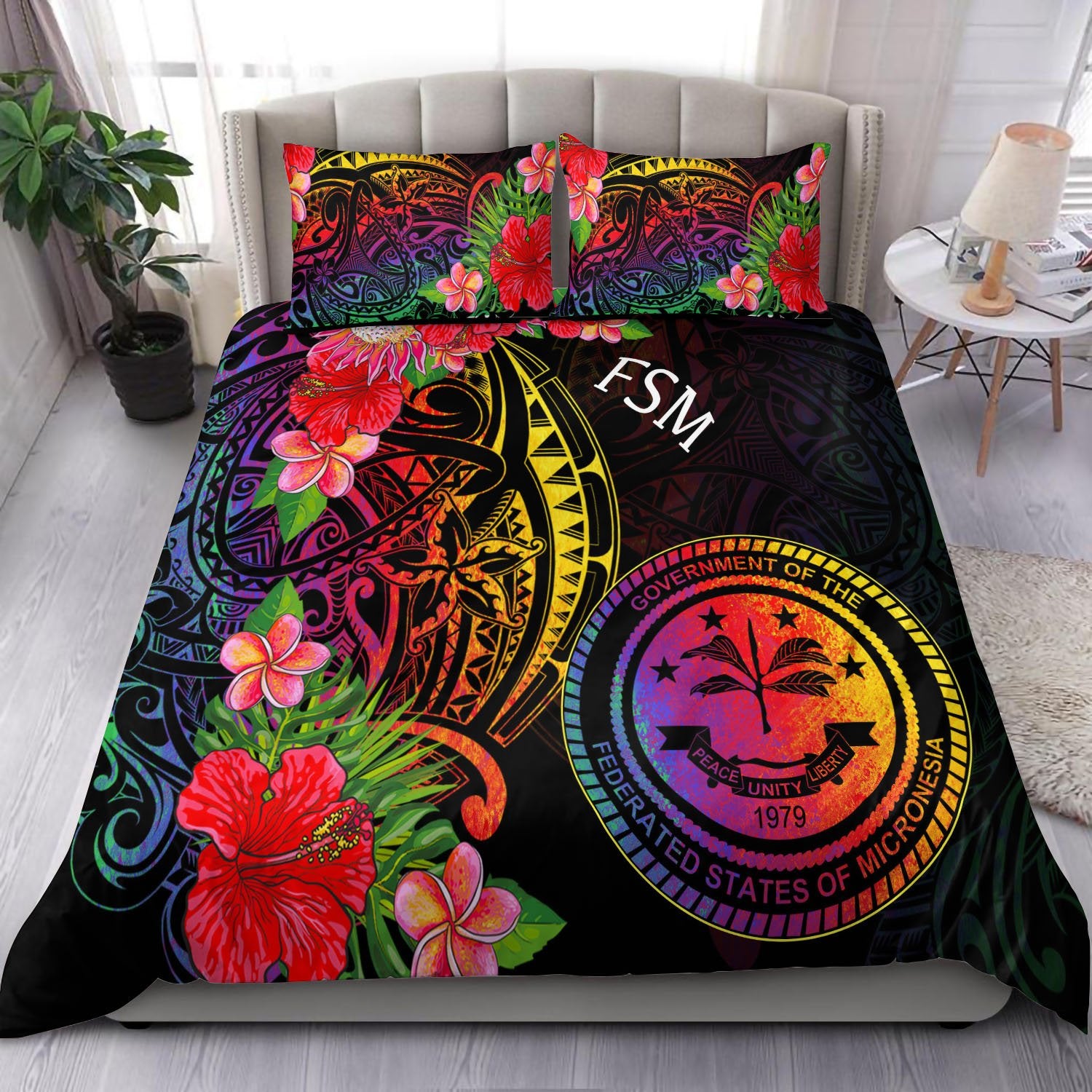 Federated States of Micronesia Bedding Set - Tropical Hippie Style Black - Polynesian Pride