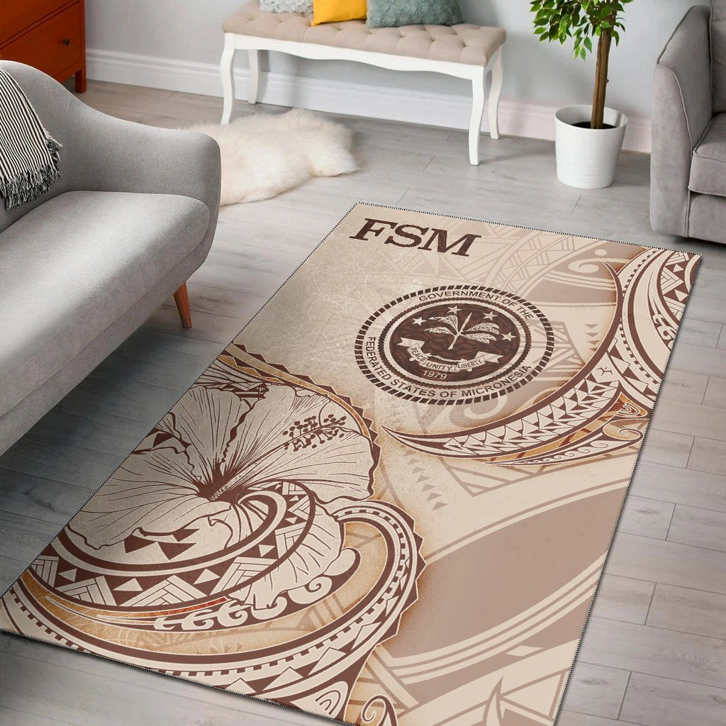 Federated States of Micronesia Area Rug - Hibiscus Flowers Vintage Style Nude - Polynesian Pride