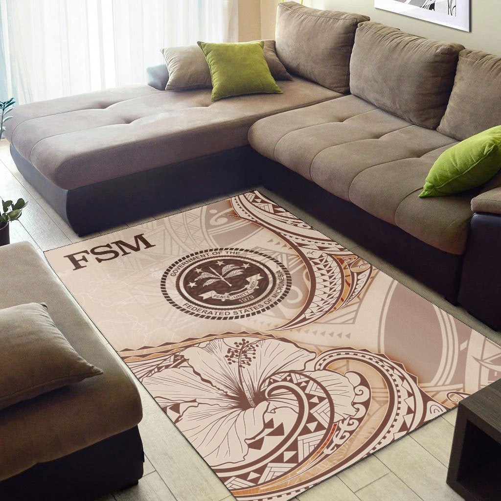 Federated States of Micronesia Area Rug - Hibiscus Flowers Vintage Style - Polynesian Pride