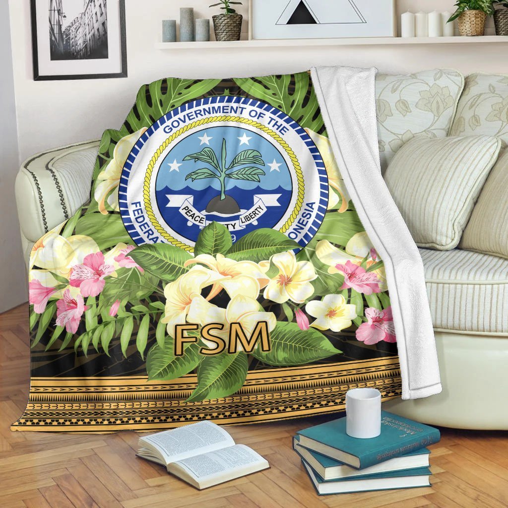 Federated States of Micronesia Premium Blanket - Polynesian Gold Patterns Collection White - Polynesian Pride