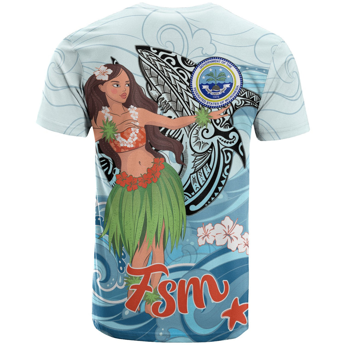 Federated States of Micronesia T Shirt Polynesian Girls With Shark - Polynesian Pride