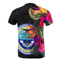Federated States of Micronesia Custom T Shirt Hibiscus Pattern - Polynesian Pride