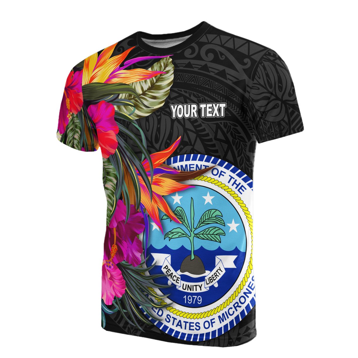 Federated States of Micronesia Custom T Shirt Hibiscus Pattern Unisex Black - Polynesian Pride