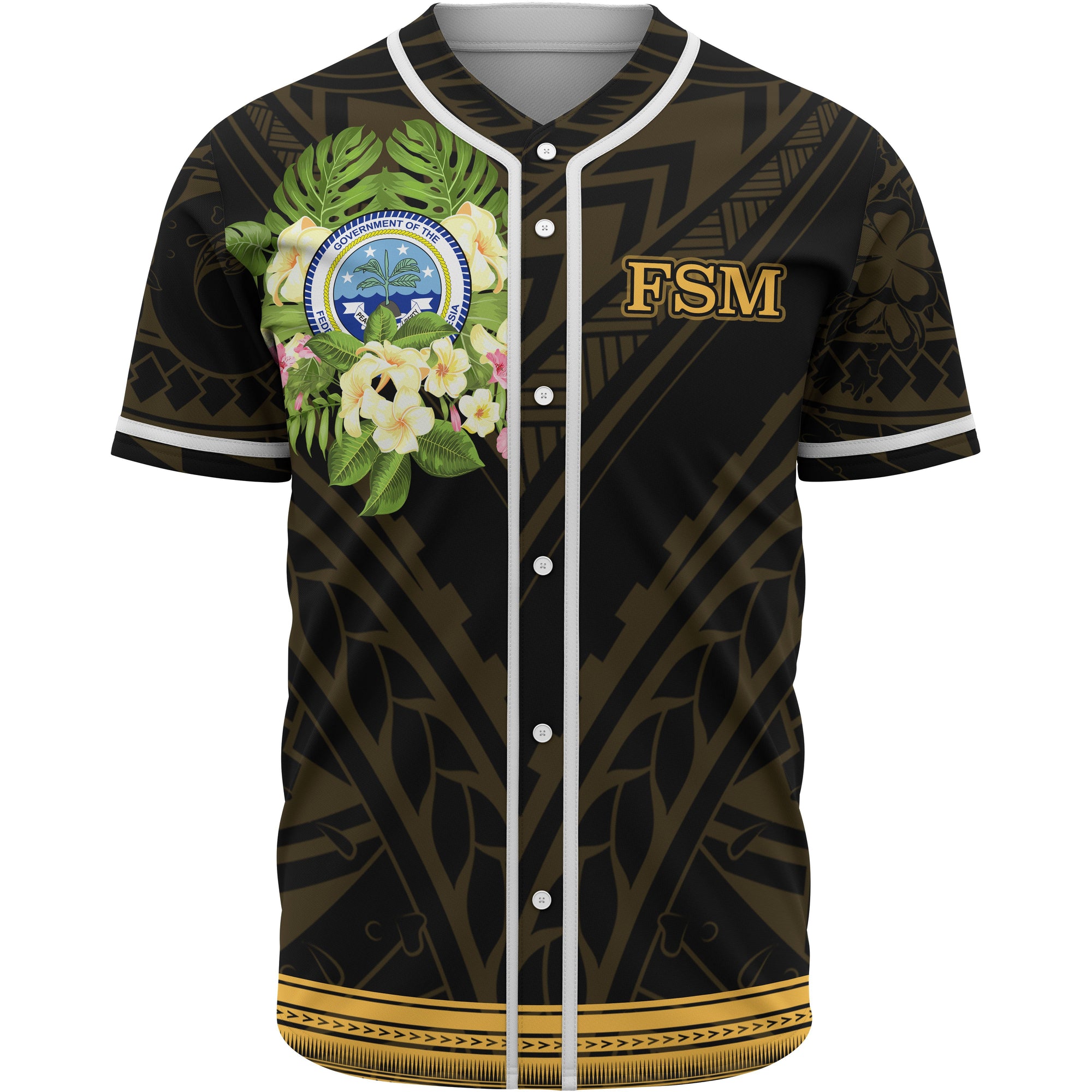 Federated States of Micronesia Baseball Shirt - Polynesian Gold Patterns Collection Unisex Black - Polynesian Pride