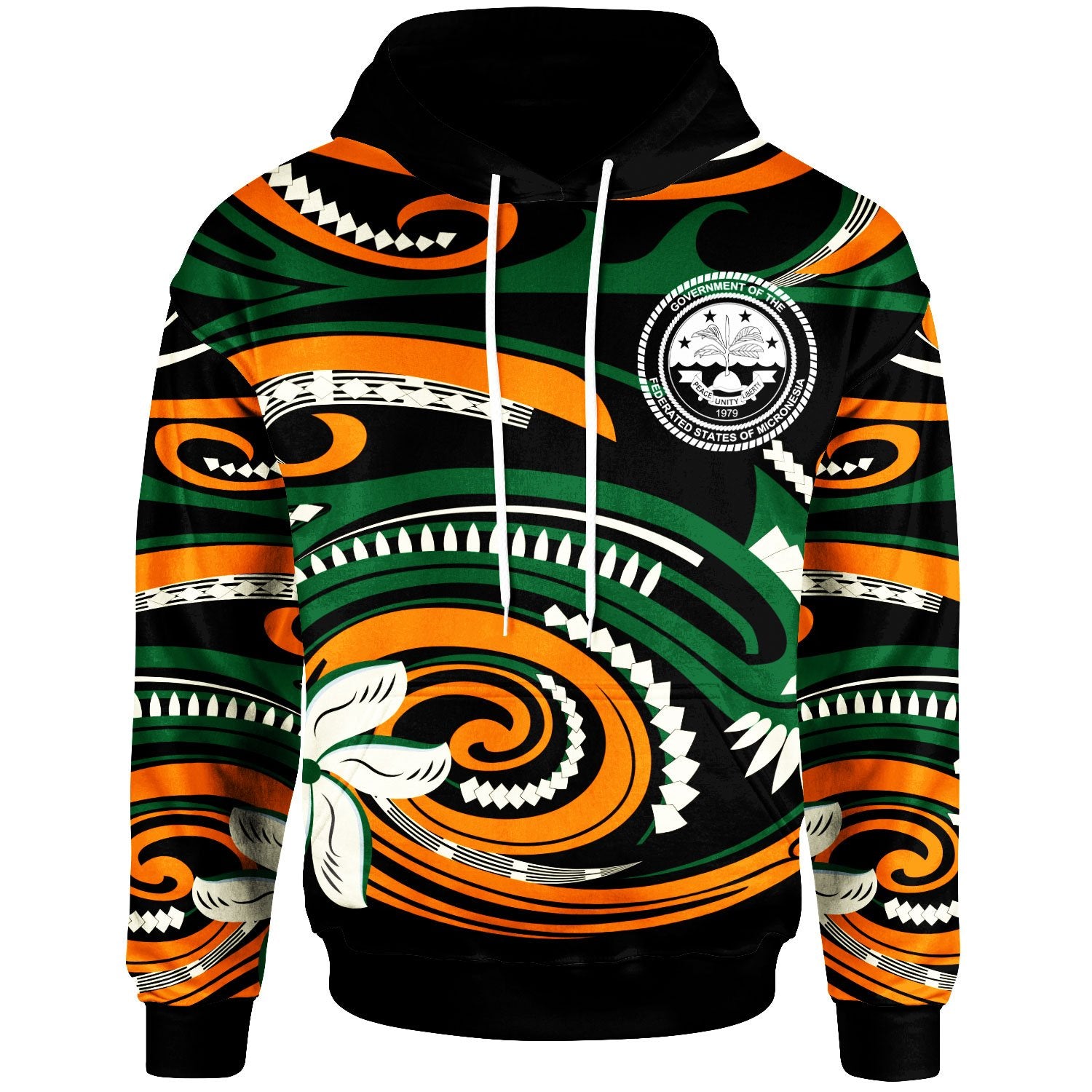 Federated States of Micronesia Hoodie Vortex Style Unisex Green Orange - Polynesian Pride