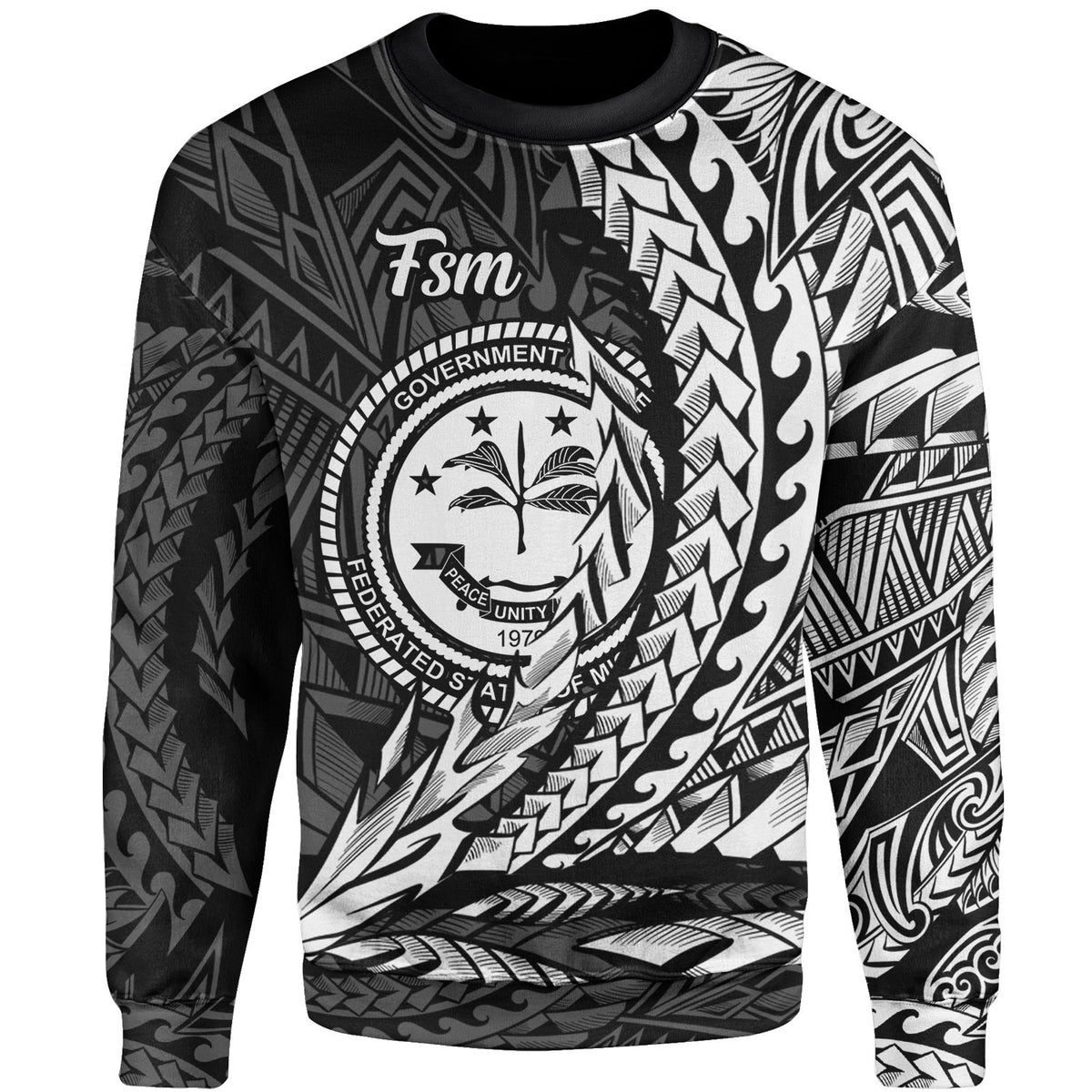 Federated States of Micronesia Sweatshirt - Wings Style White Color Unisex Black - Polynesian Pride