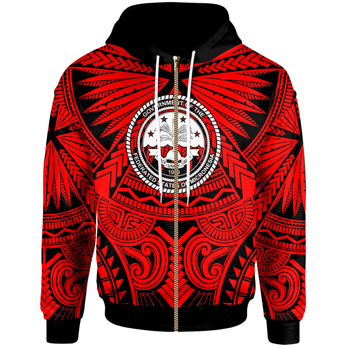 Federated of States Micronesia Zip Hoodie Classic Vignette Style Unisex Red - Polynesian Pride